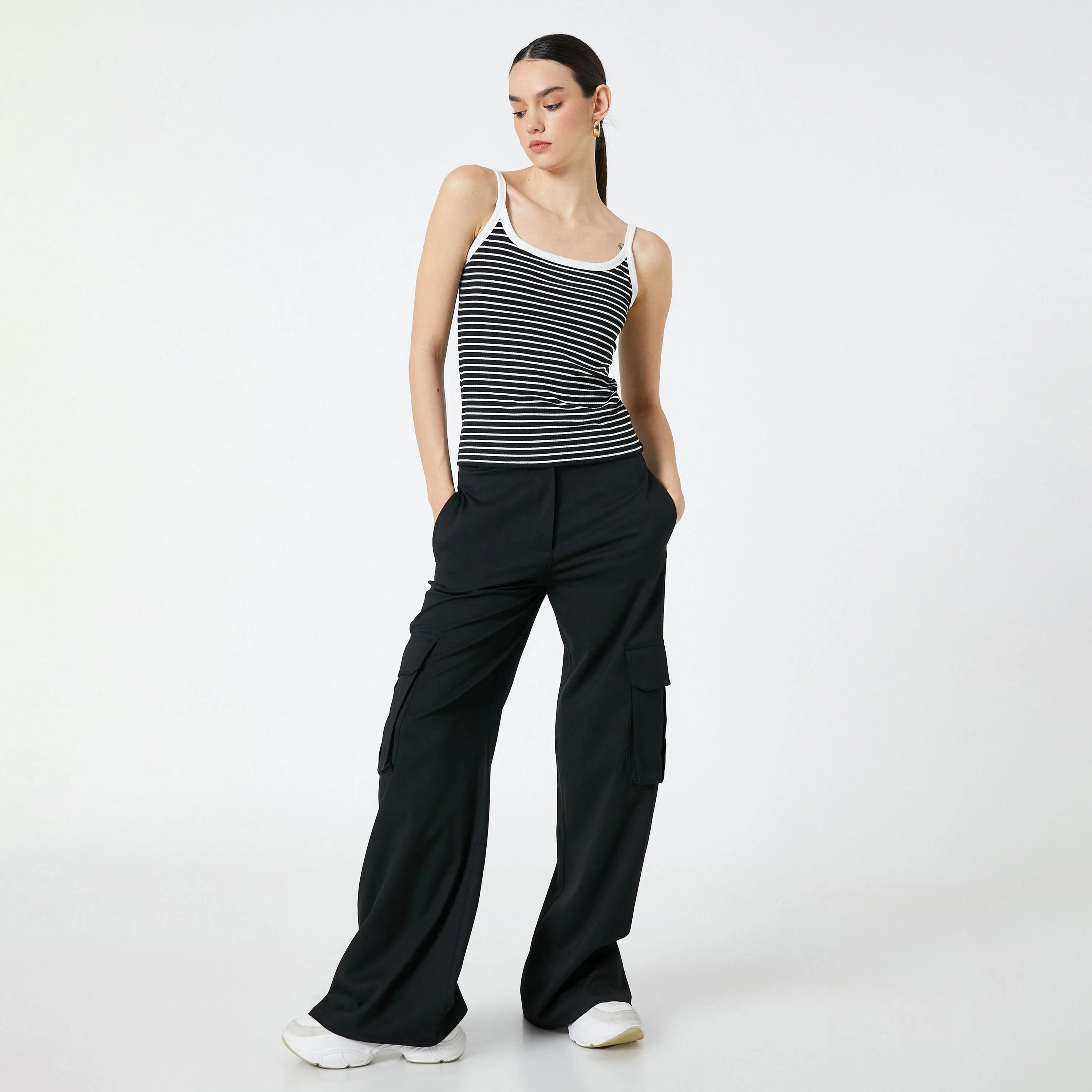KOTON Black Striped Shoulder Straps Women's Tank Top-women-clothing-shirtsandblouses-blouses-image-2