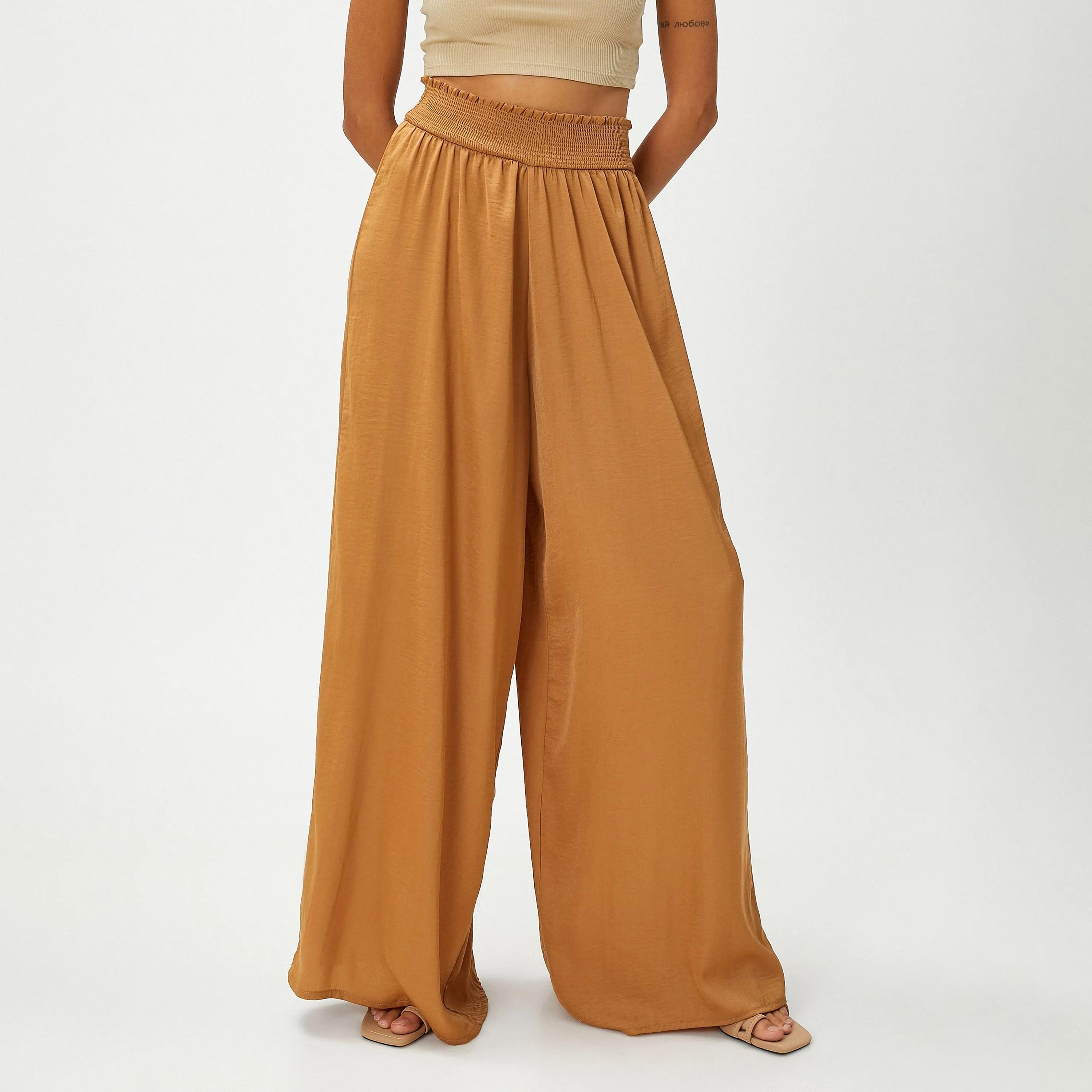 KOTON Brown Elasticated Waist Women's Trousers-women-clothing-bottoms-trousers-image-1