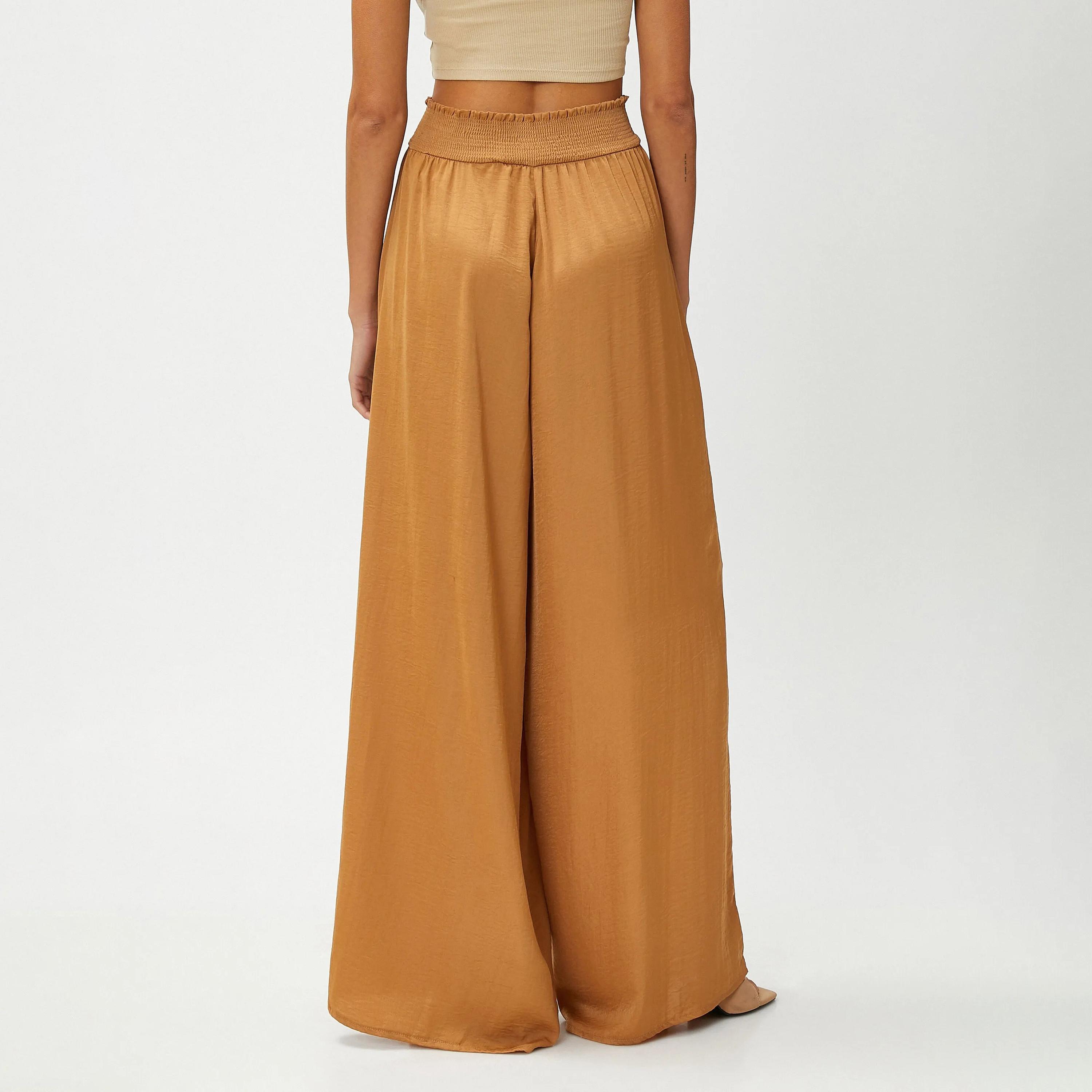 KOTON Brown Elasticated Waist Women's Trousers-women-clothing-bottoms-trousers-image-3
