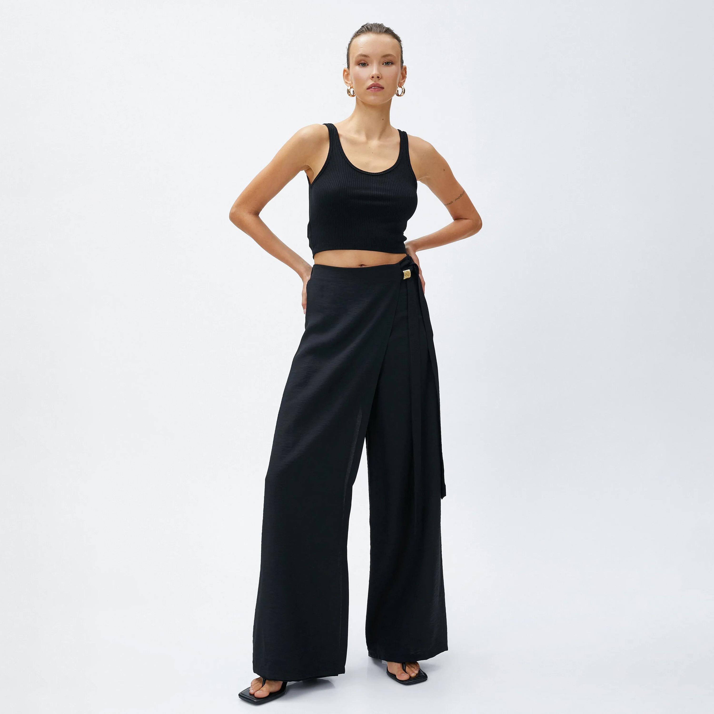 KOTON Black Concealed Zip Women's Trousers-women-clothing-bottoms-trousers-image-2