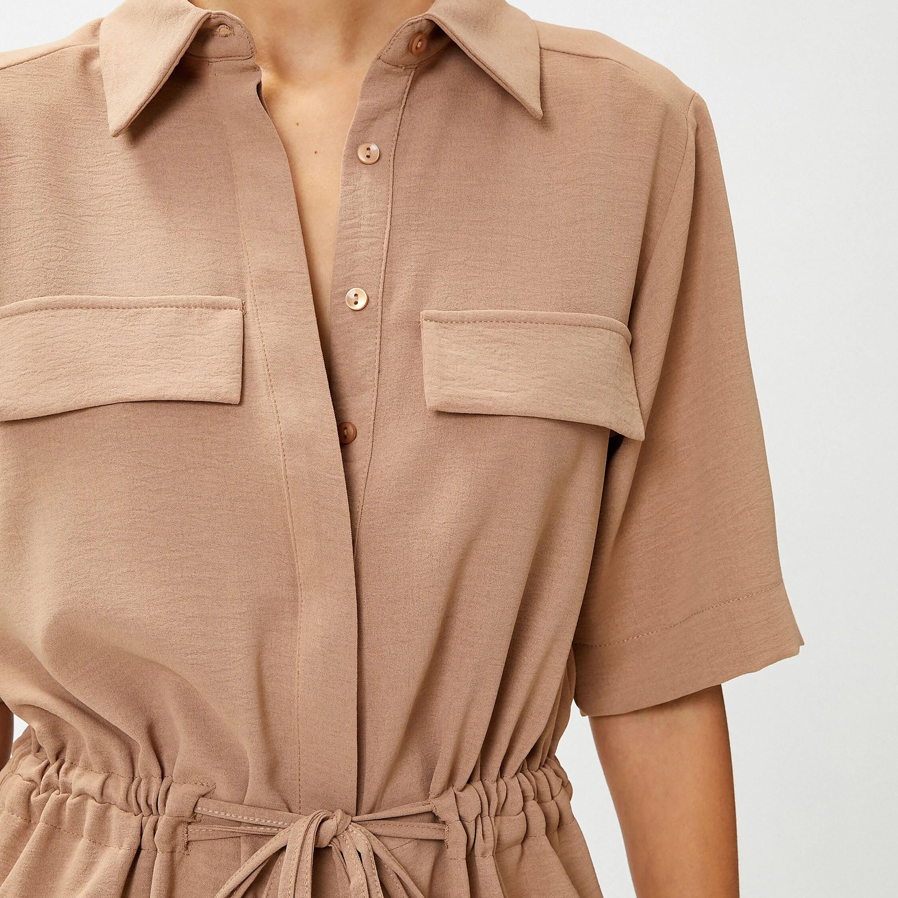 جمبسوت نسائي بني سادة بياقة من كوتون-women-clothing-jumpsuits-image-4
