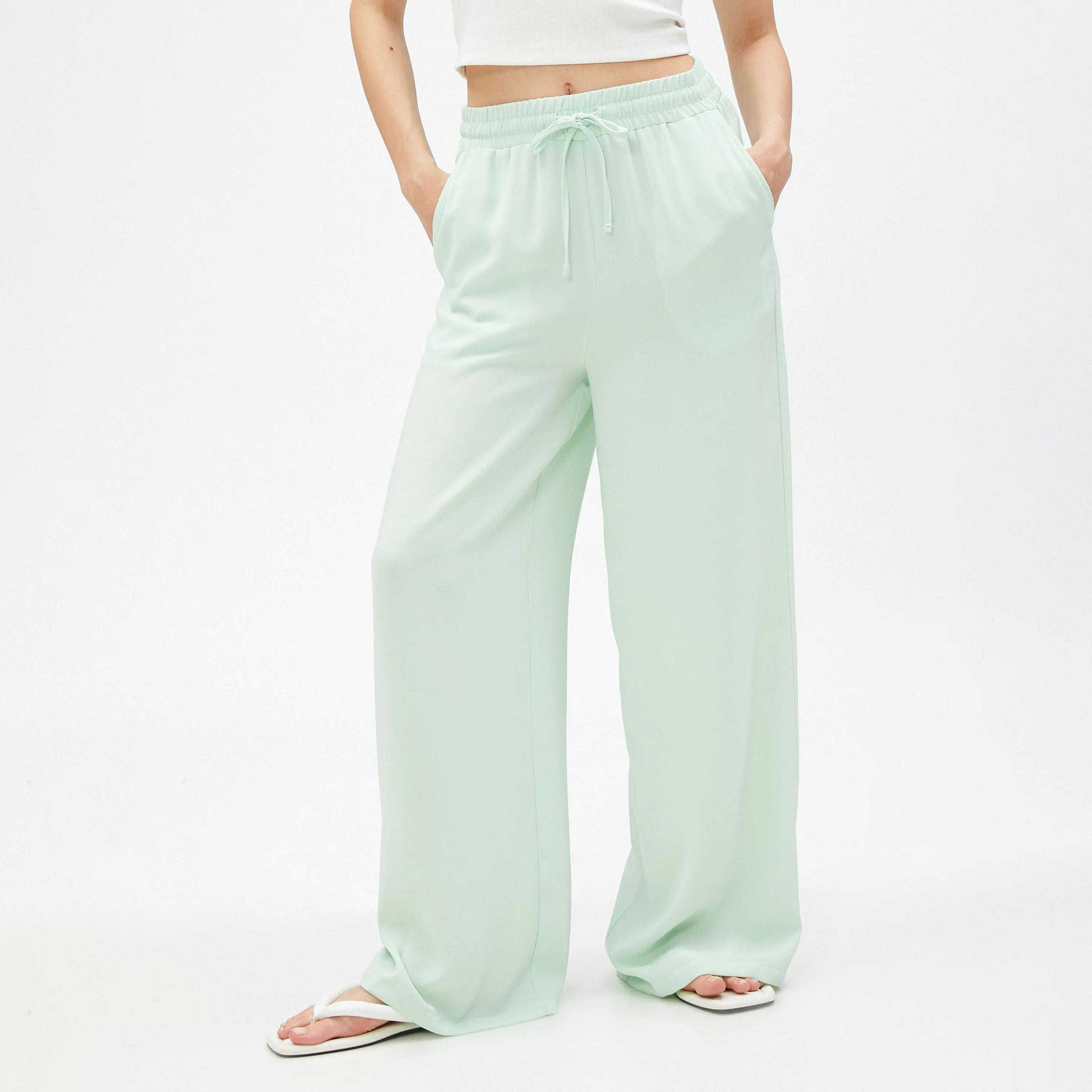 KOTON Green Drawstring Waist Women's Trousers-women-clothing-bottoms-trousers-image-1