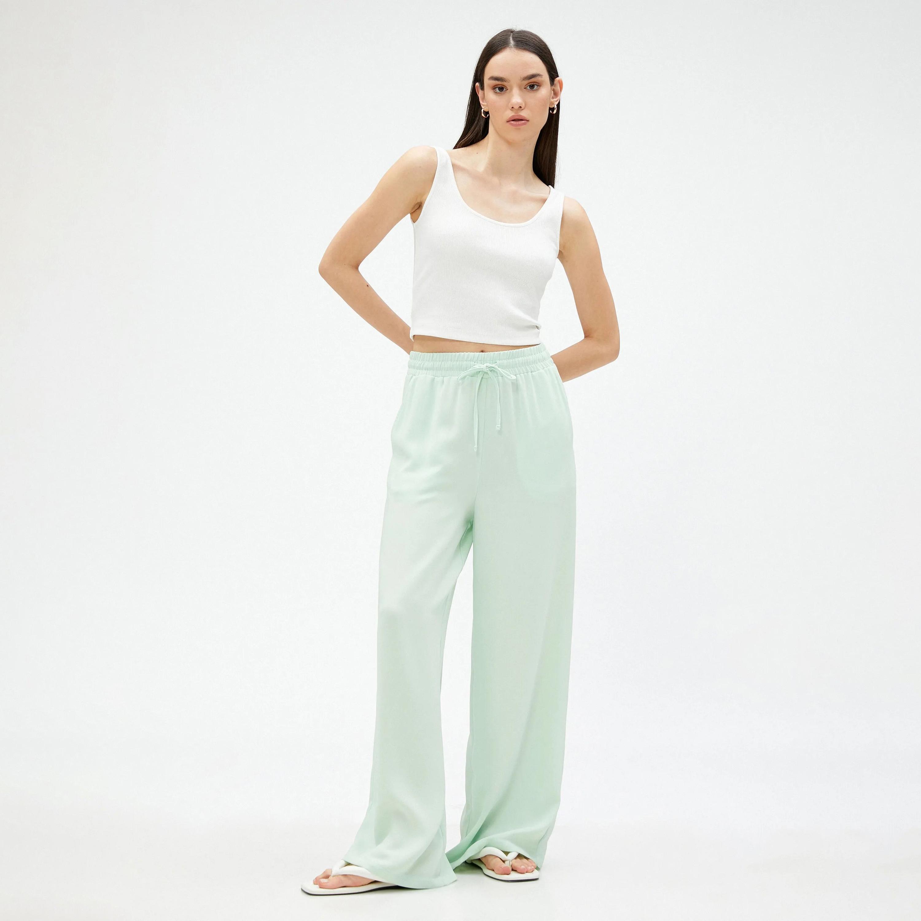 KOTON Green Drawstring Waist Women's Trousers-women-clothing-bottoms-trousers-image-2
