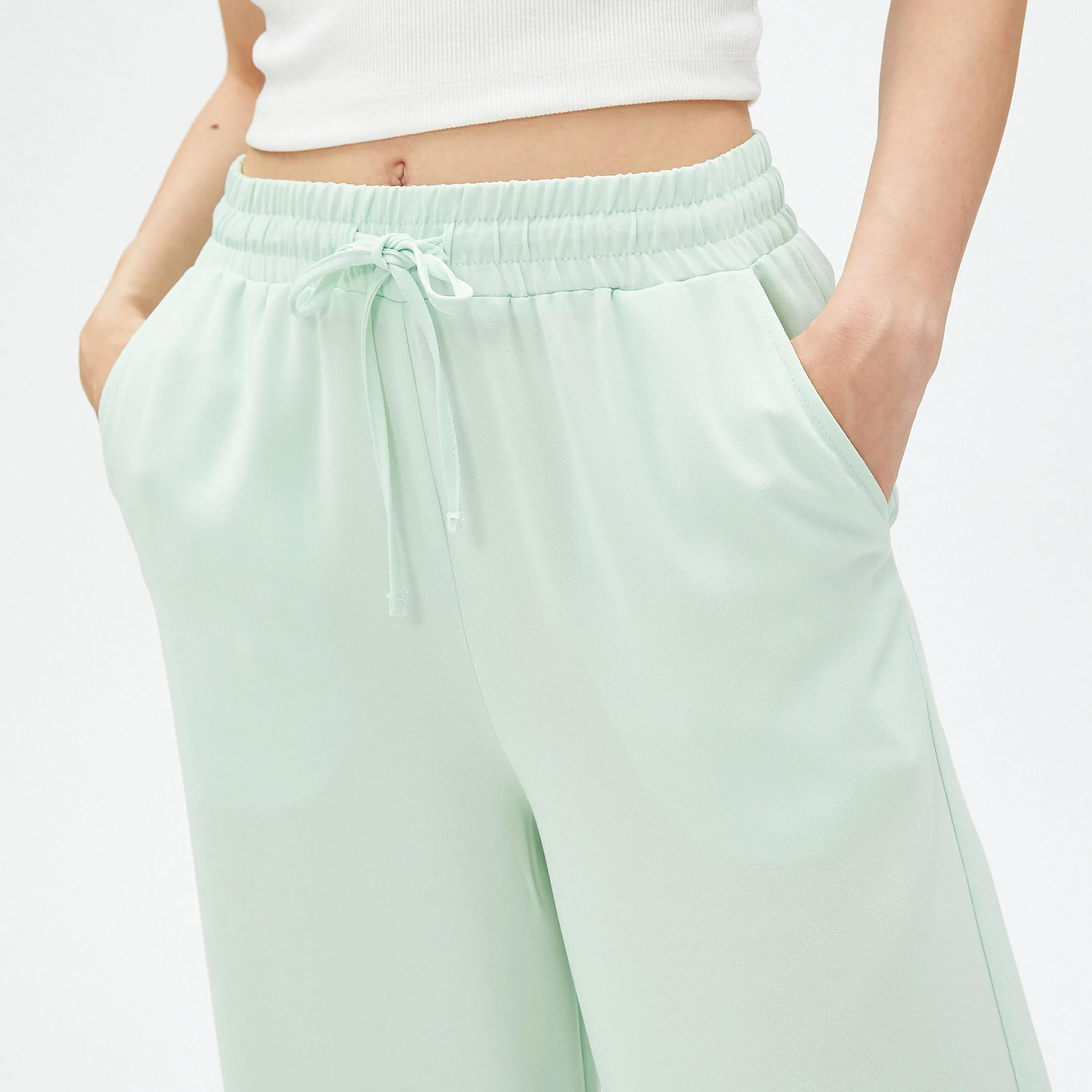 KOTON Green Drawstring Waist Women's Trousers-women-clothing-bottoms-trousers-image-4