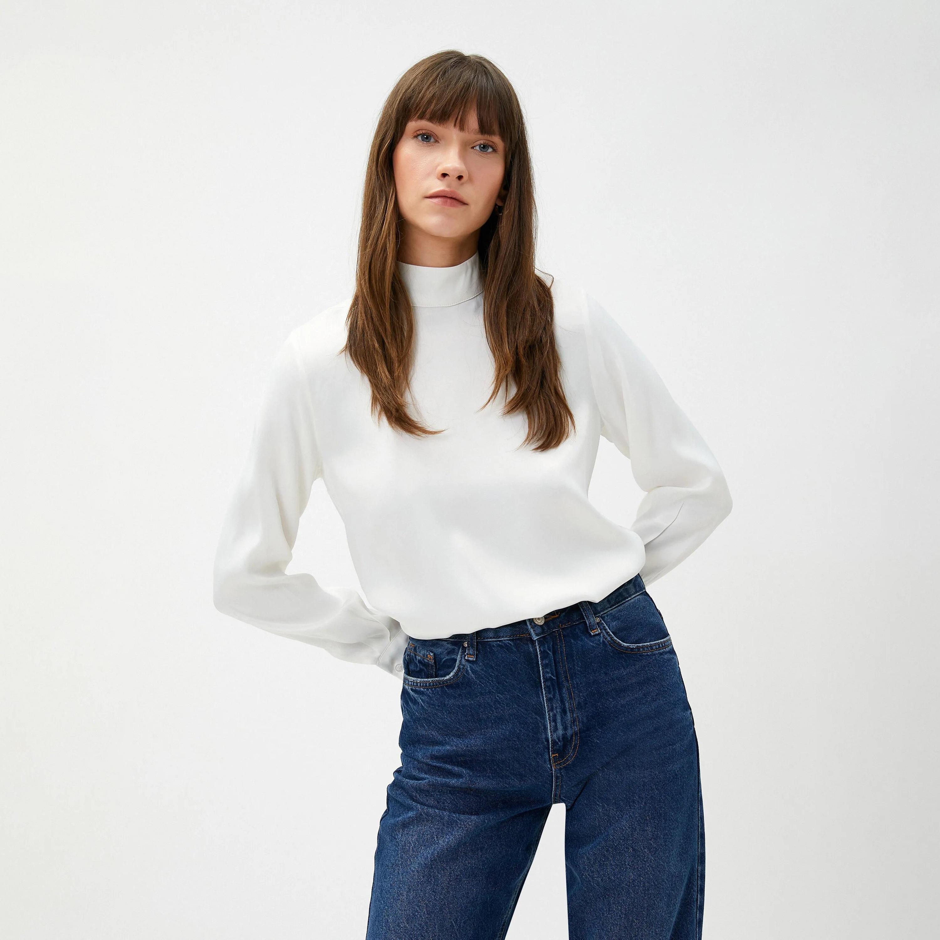 KOTON White Viscose Hooded Neck Women's Top-women-clothing-shirtsandblouses-blouses-image-1