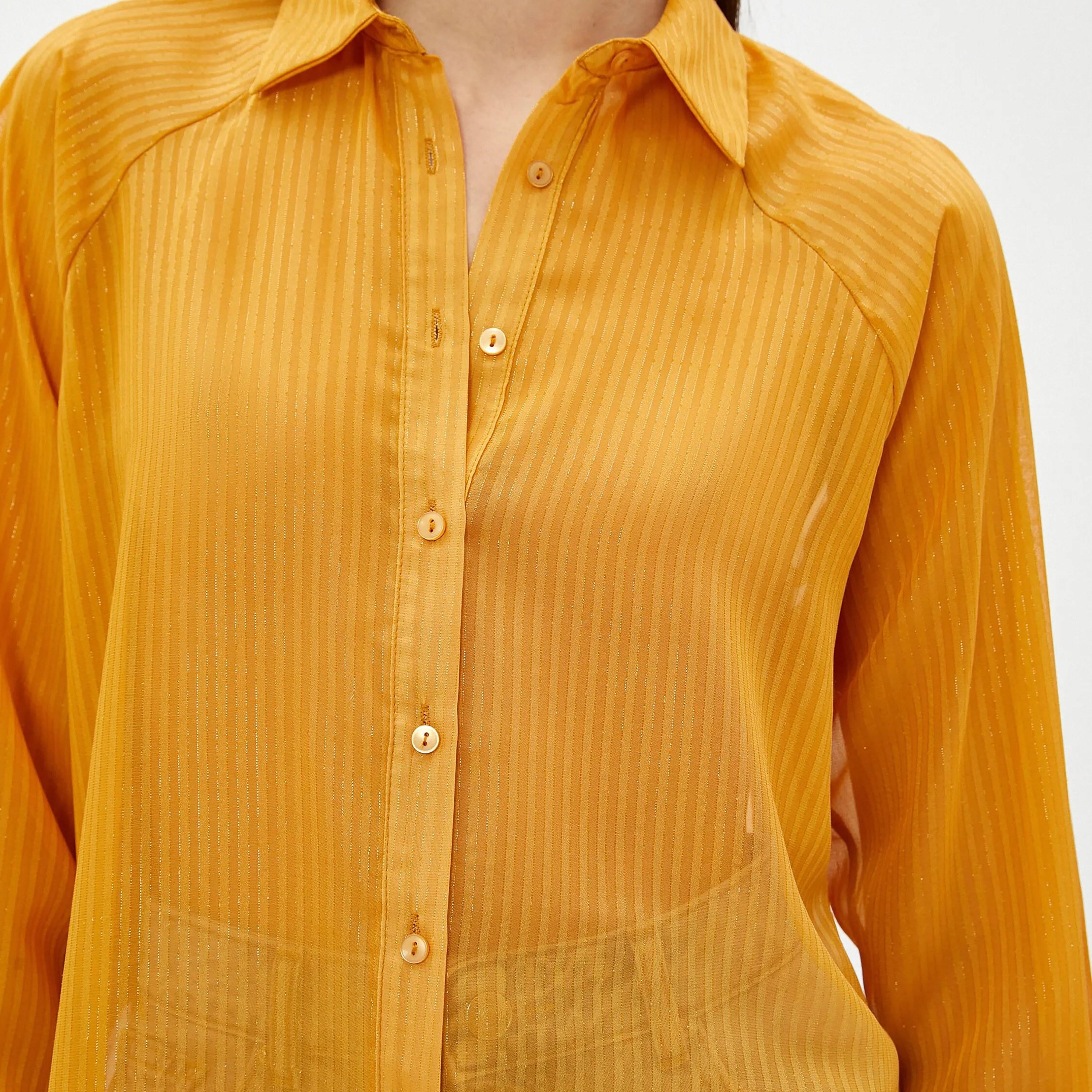 KOTON Yellow Striped Collared Women's Shirt-women-clothing-shirtsandblouses-shirts-image-4