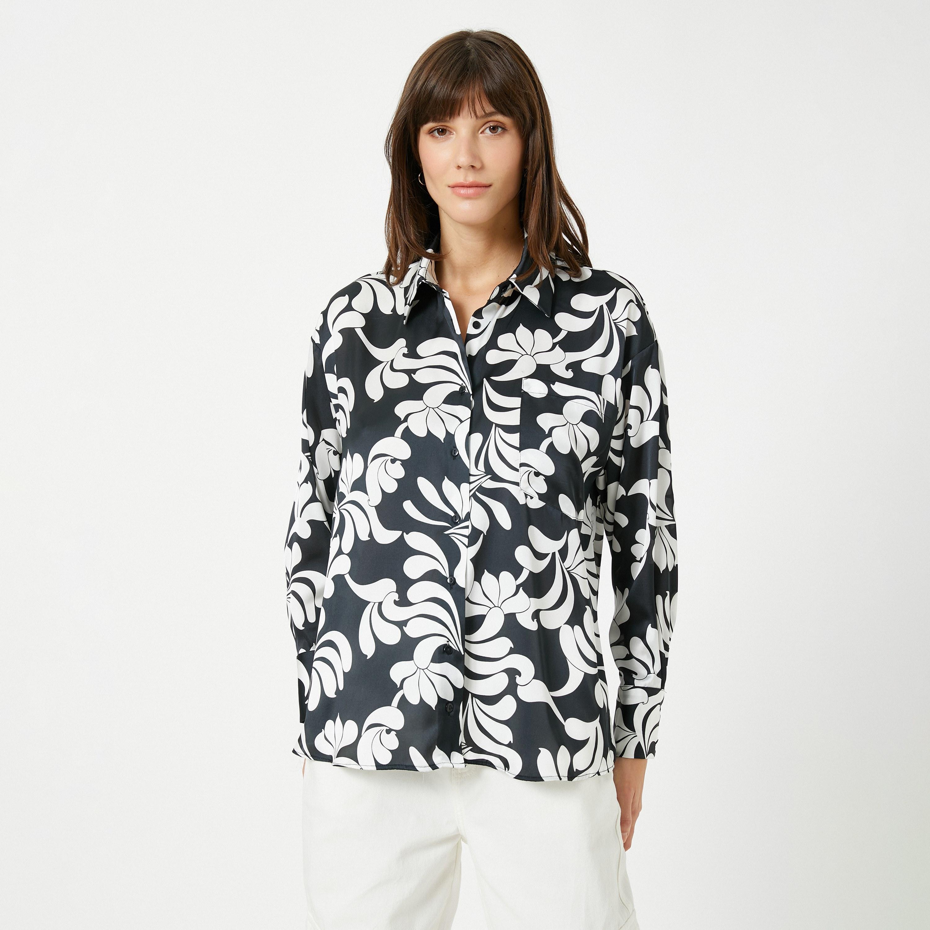 قميص نسائي بطبعة زهور سوداء وياقة مفرودة من كوتون-women-clothing-shirtsandblouses-shirts-image-1