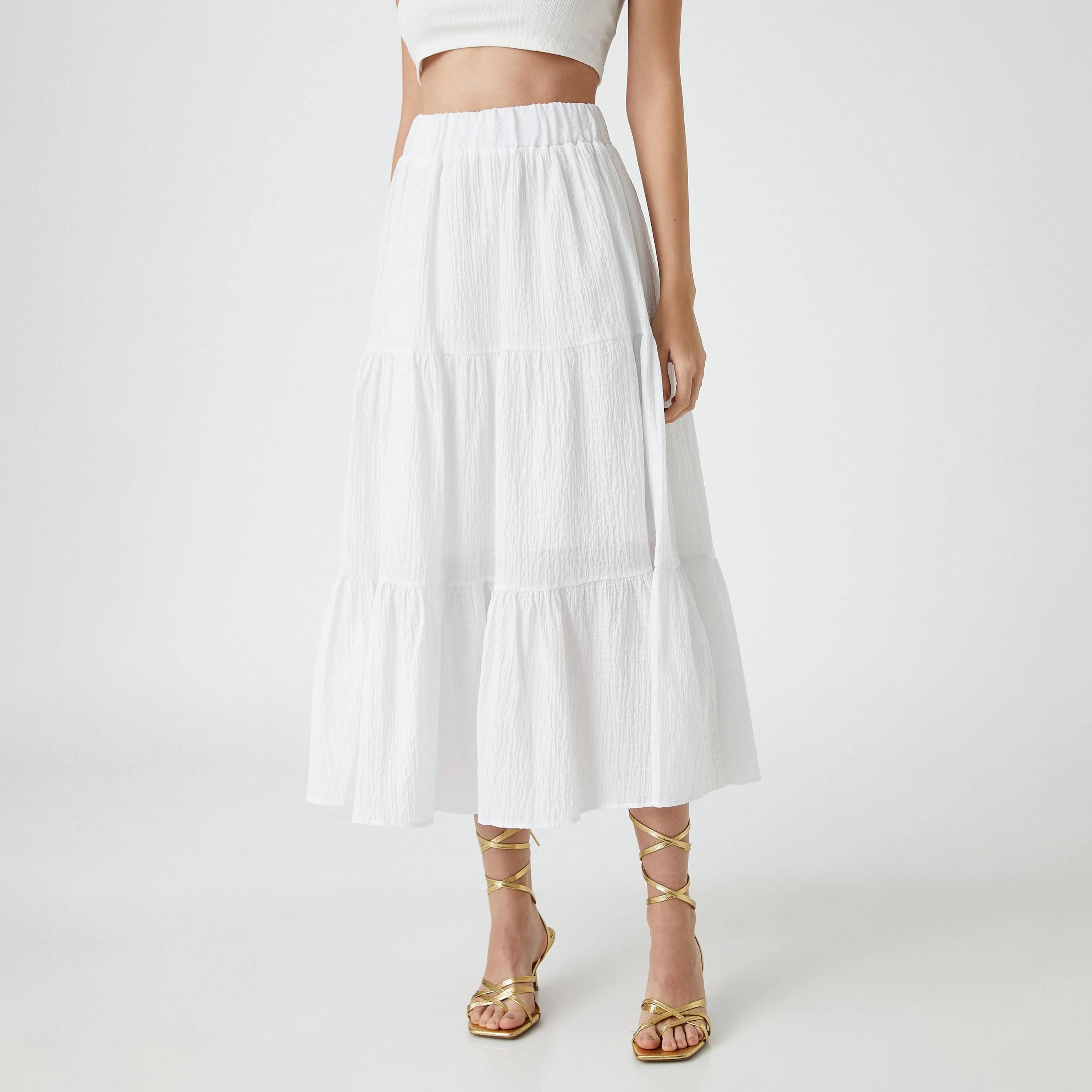 KOTON White Textured Elasticated Waist Women's Skirt-women-clothing-bottoms-skirts-image-1