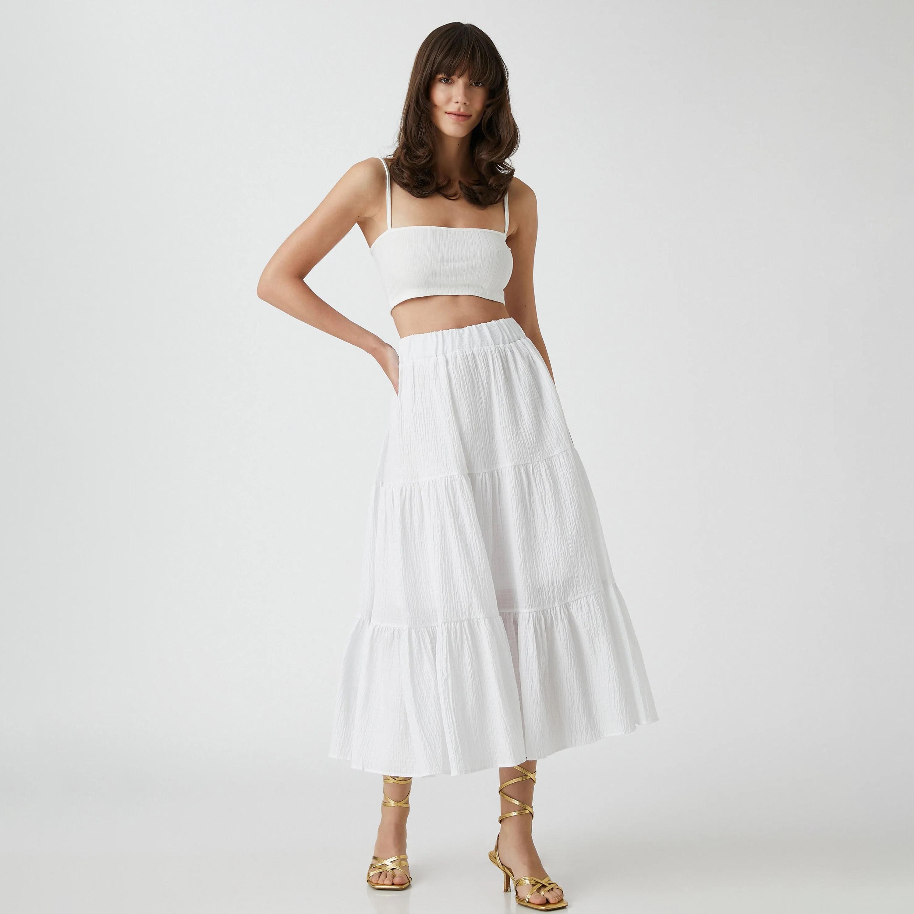 تنورة نسائية بيضاء ذات خصر مطاطي من كوتون-women-clothing-bottoms-skirts-image-2
