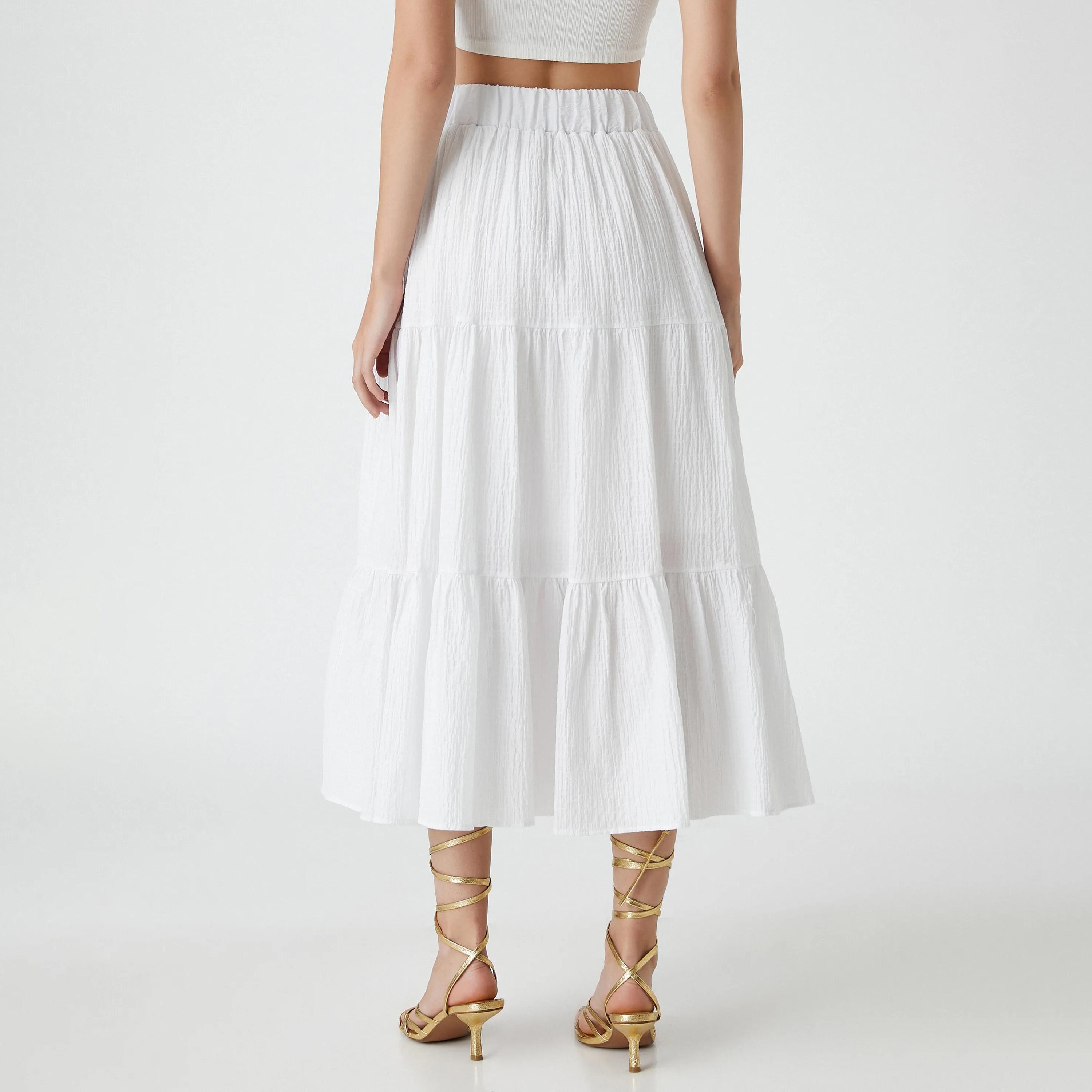 تنورة نسائية بيضاء ذات خصر مطاطي من كوتون-women-clothing-bottoms-skirts-image-3