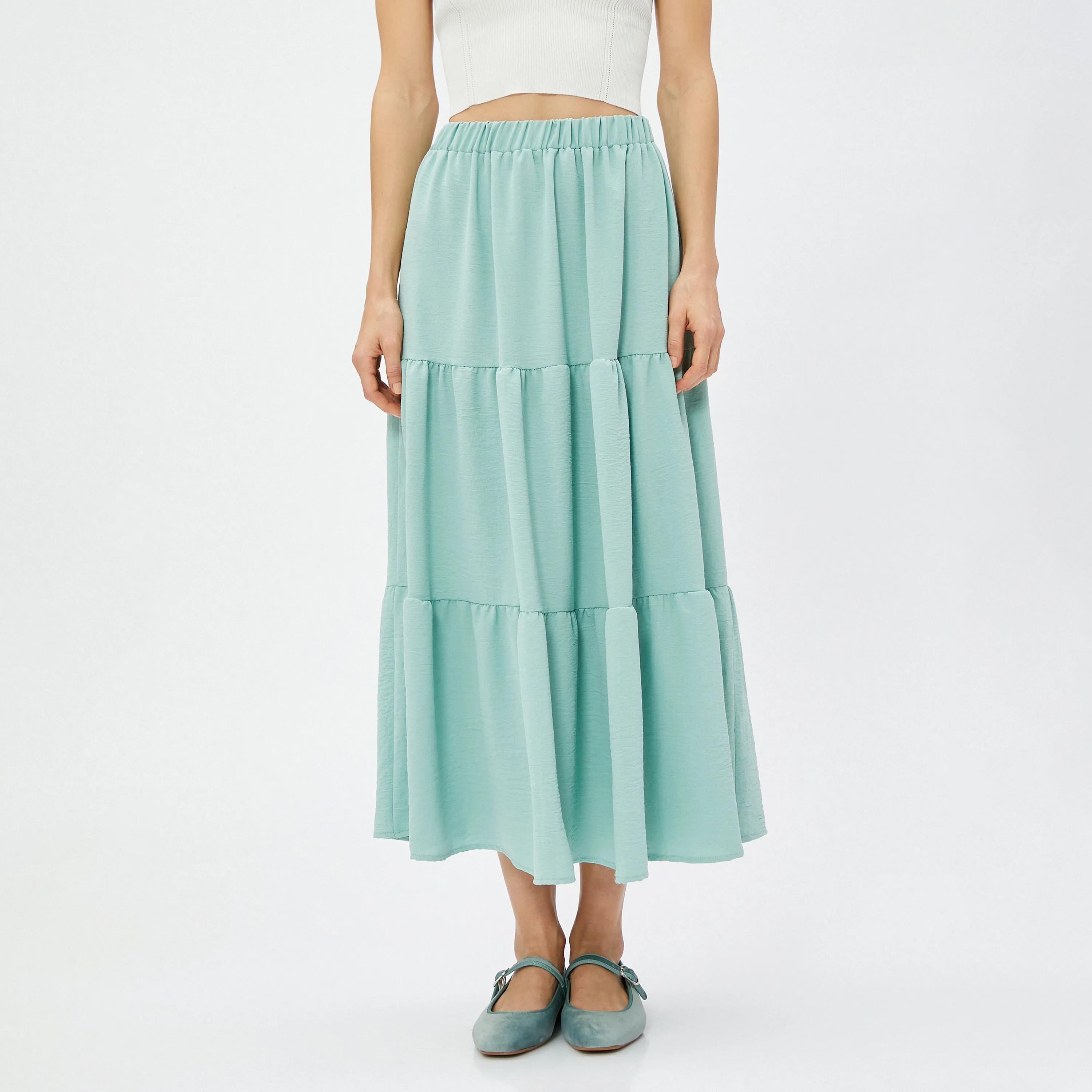 تنورة نسائية خضراء بخصر مطاطي من كوتون-women-clothing-bottoms-skirts-image-1