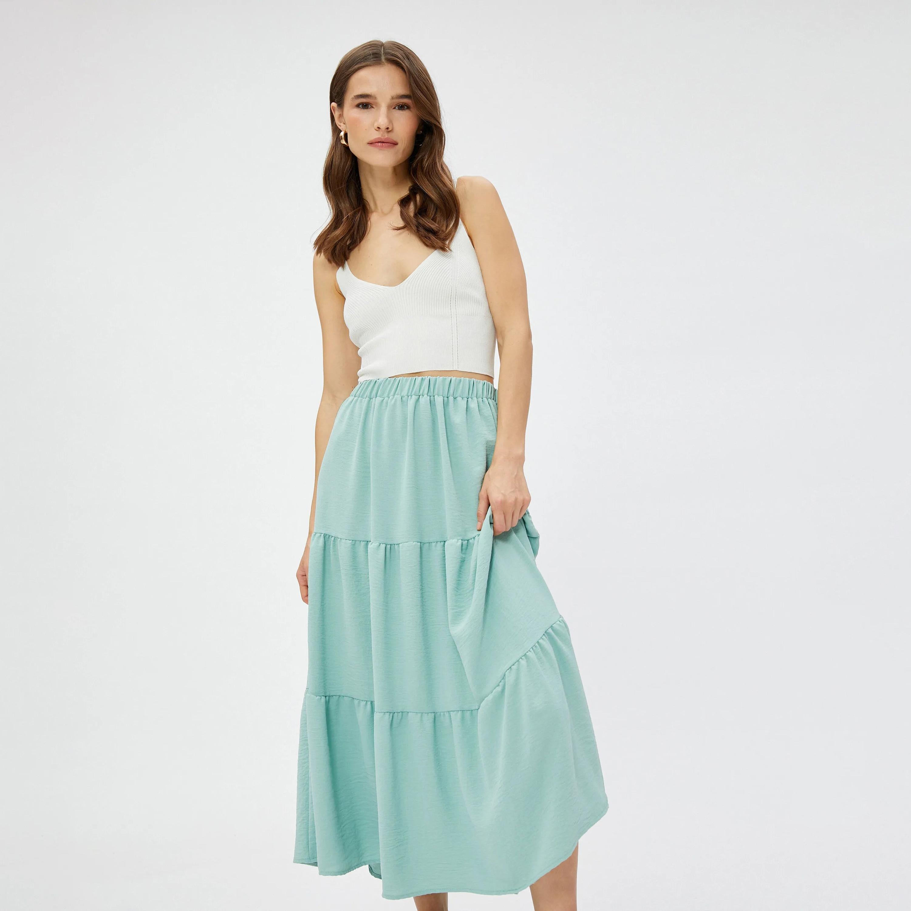 KOTON Green Elasticated Waist Women's Skirt-women-clothing-bottoms-skirts-image-2