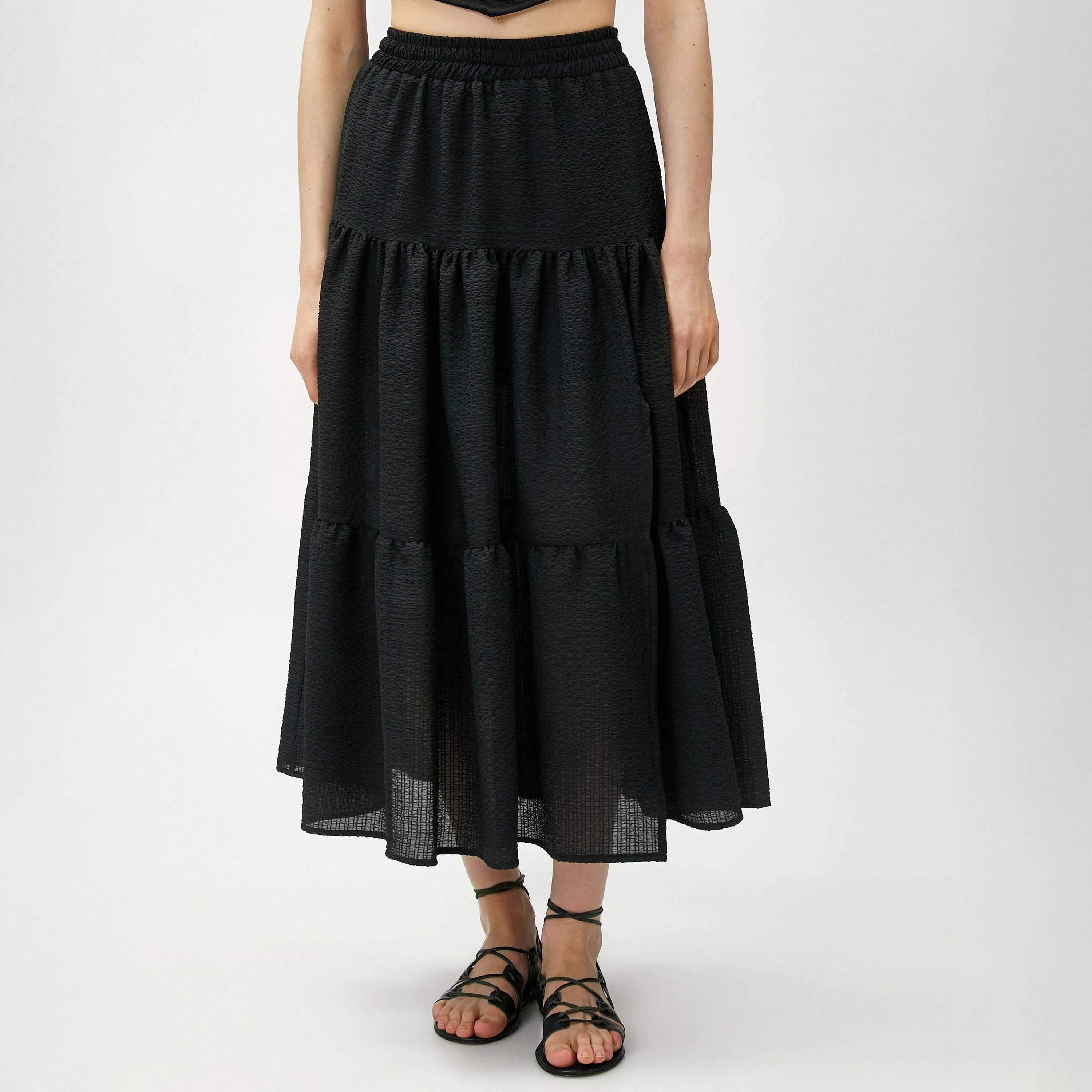 تنورة نسائية بخصر مطاطي منقوش من كوتون-women-clothing-bottoms-skirts-image-1