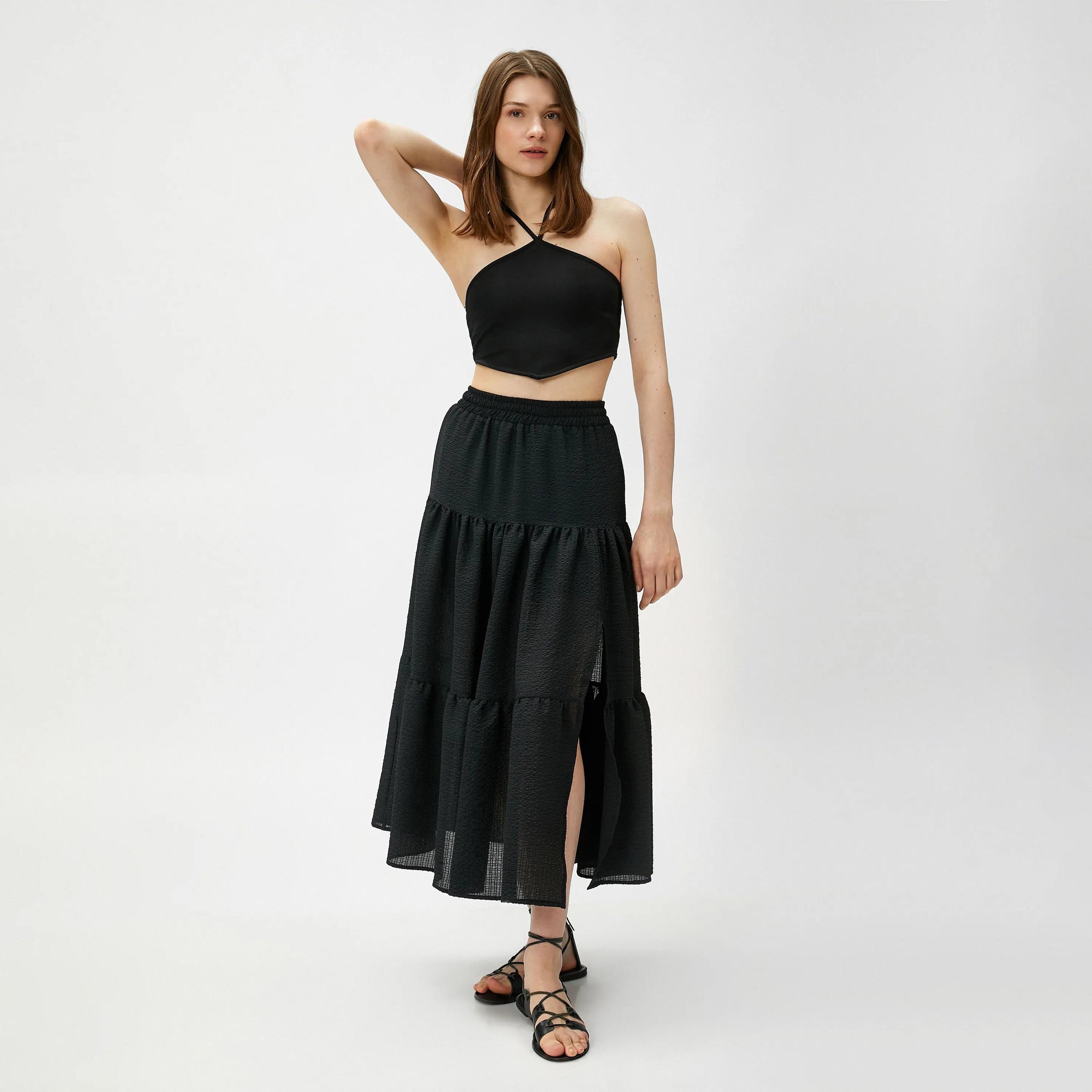 تنورة نسائية بخصر مطاطي منقوش من كوتون-women-clothing-bottoms-skirts-image-2