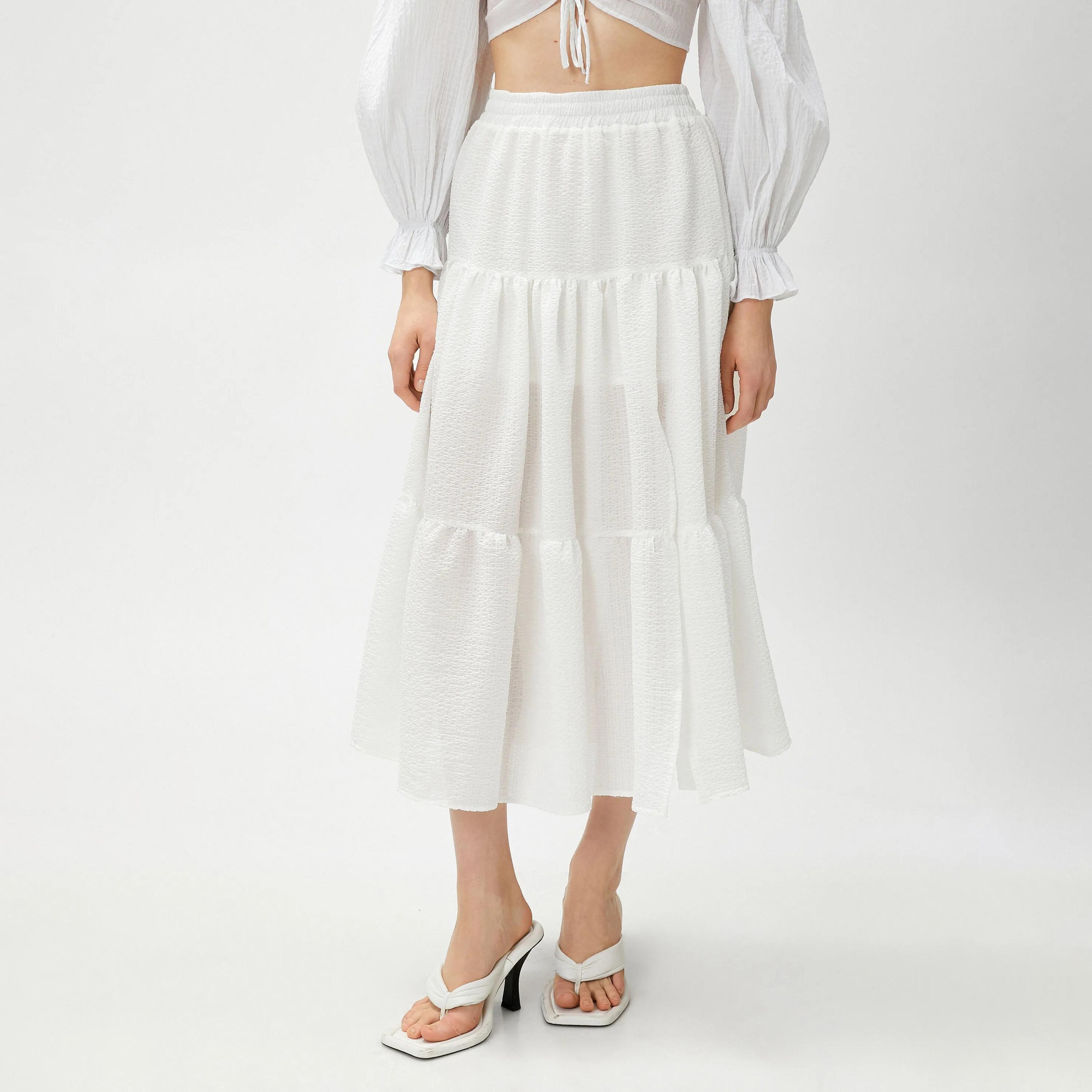 KOTON Textured Elasticated Waist Women's Skirt-women-clothing-bottoms-skirts-image-1