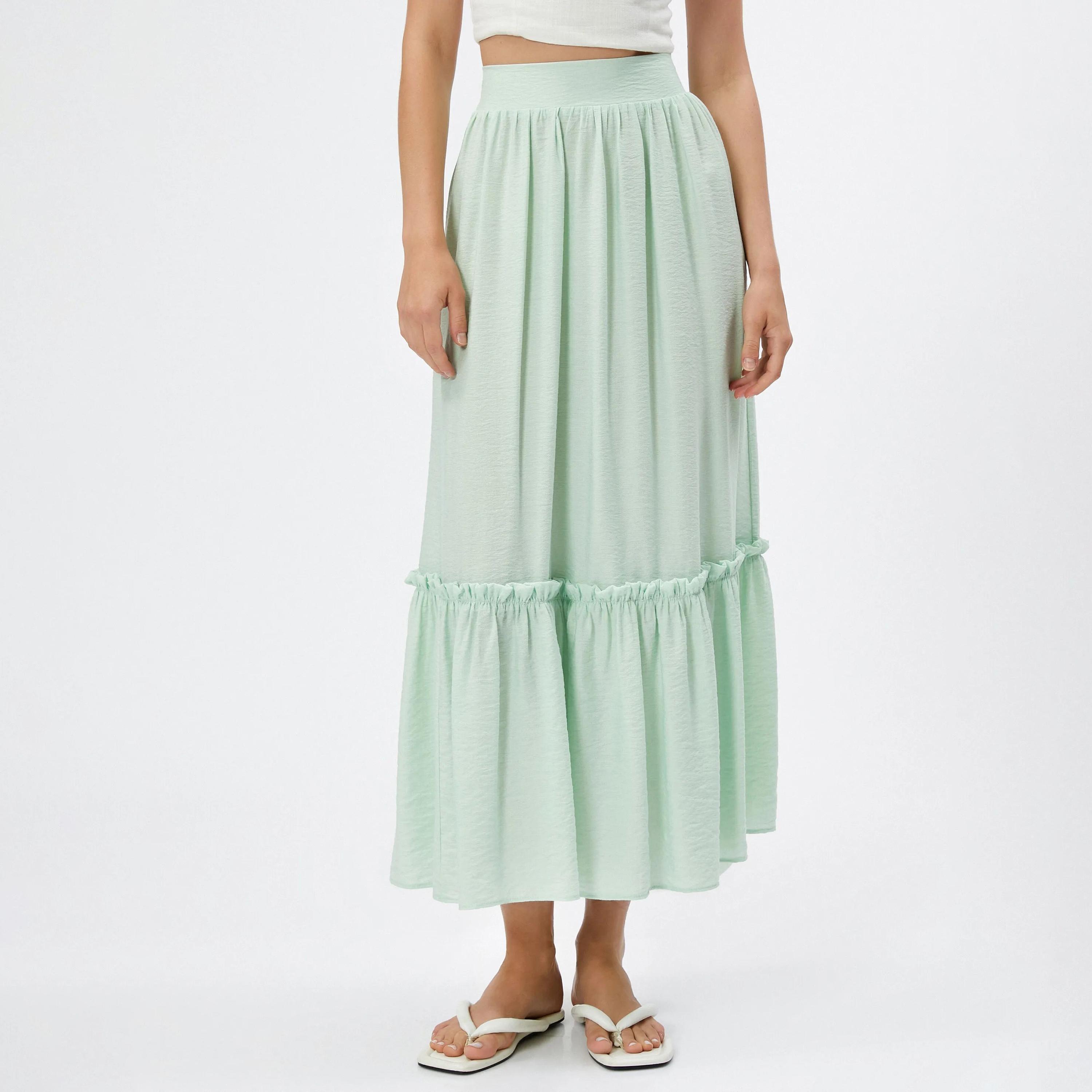 تنورة نسائية خضراء بخصر مطاطي من كوتون-women-clothing-bottoms-skirts-image-1