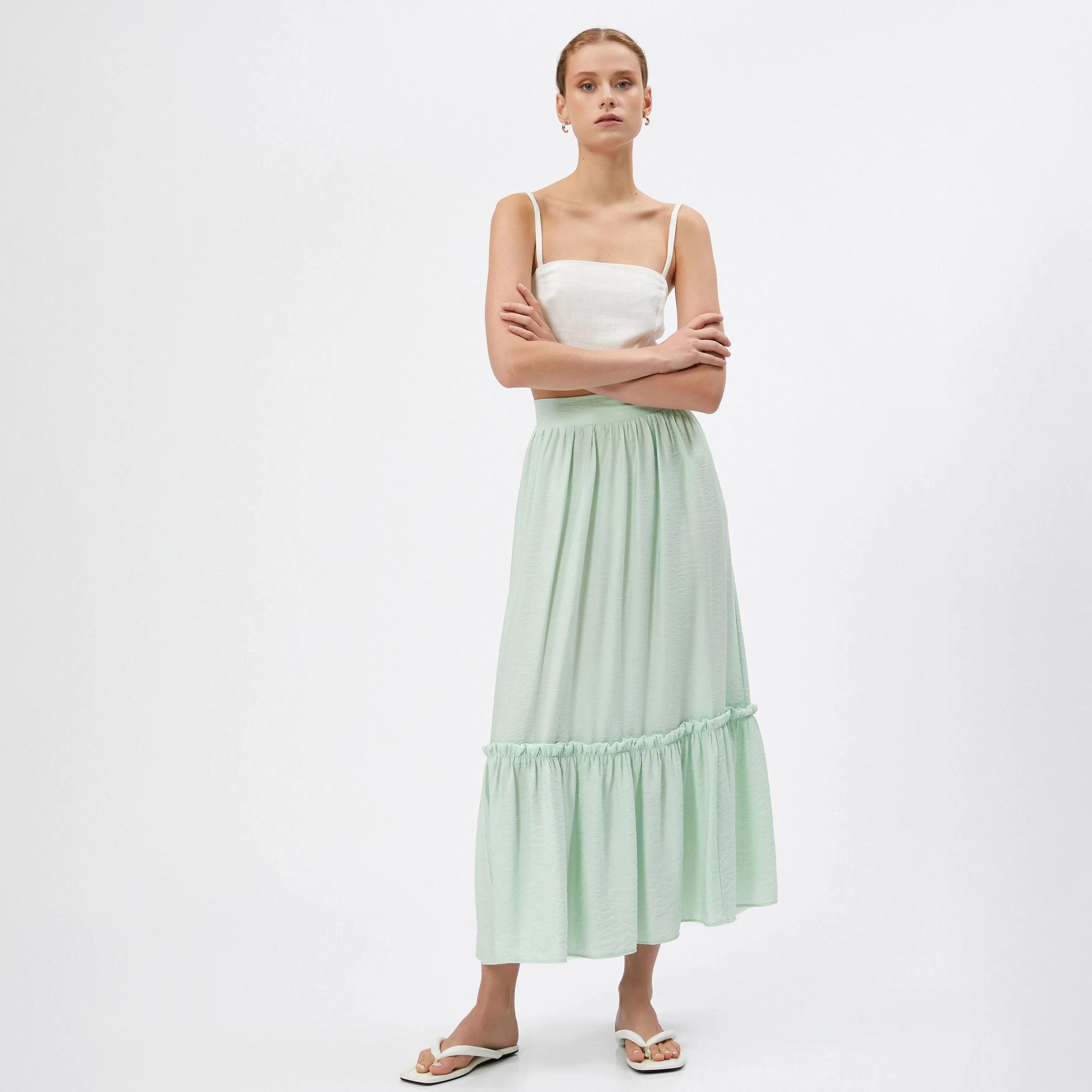 تنورة نسائية خضراء بخصر مطاطي من كوتون-women-clothing-bottoms-skirts-image-2