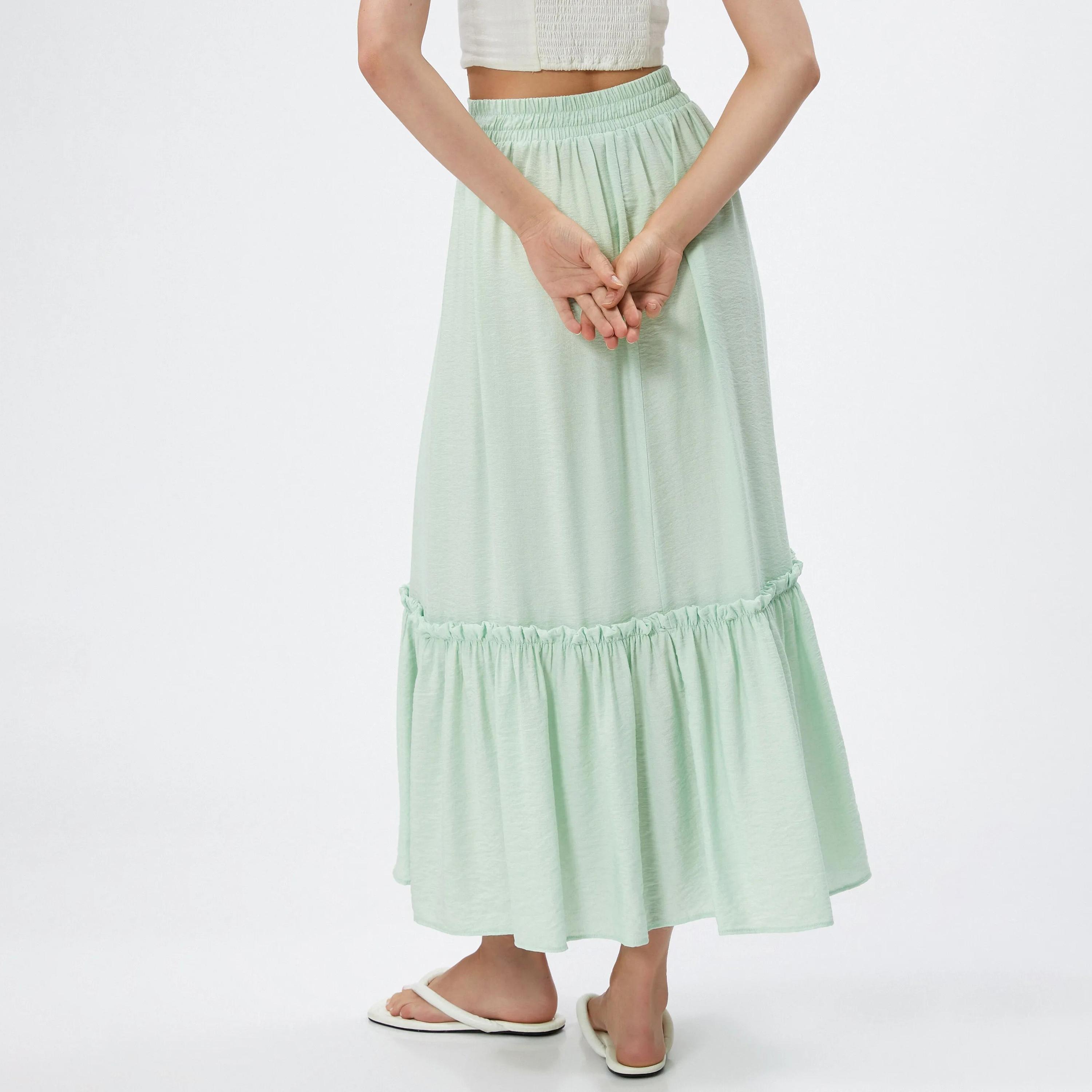 تنورة نسائية خضراء بخصر مطاطي من كوتون-women-clothing-bottoms-skirts-image-3