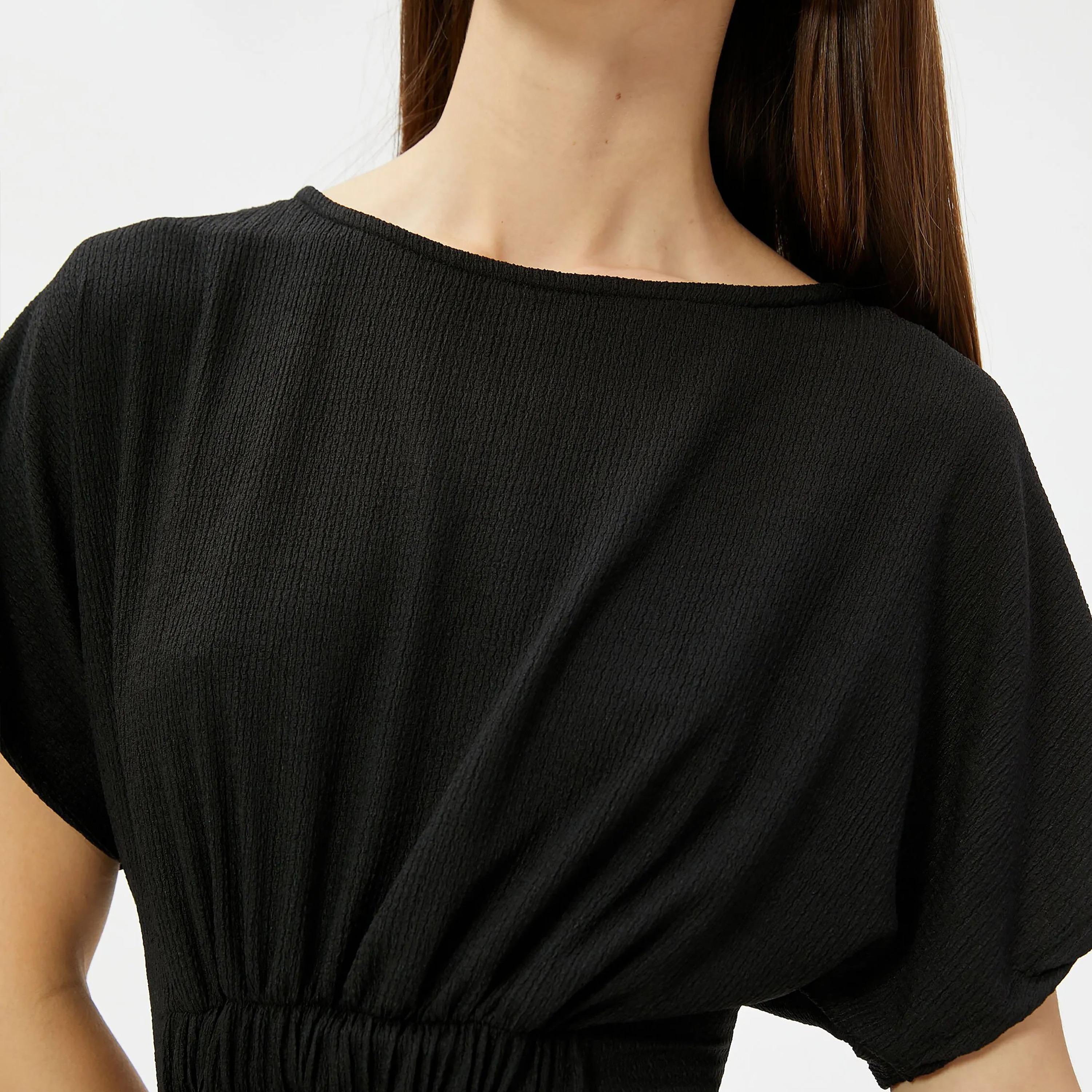 KOTON Black Plain Boat Neck Women's Midi Dress-women-clothing-dresses-image-4