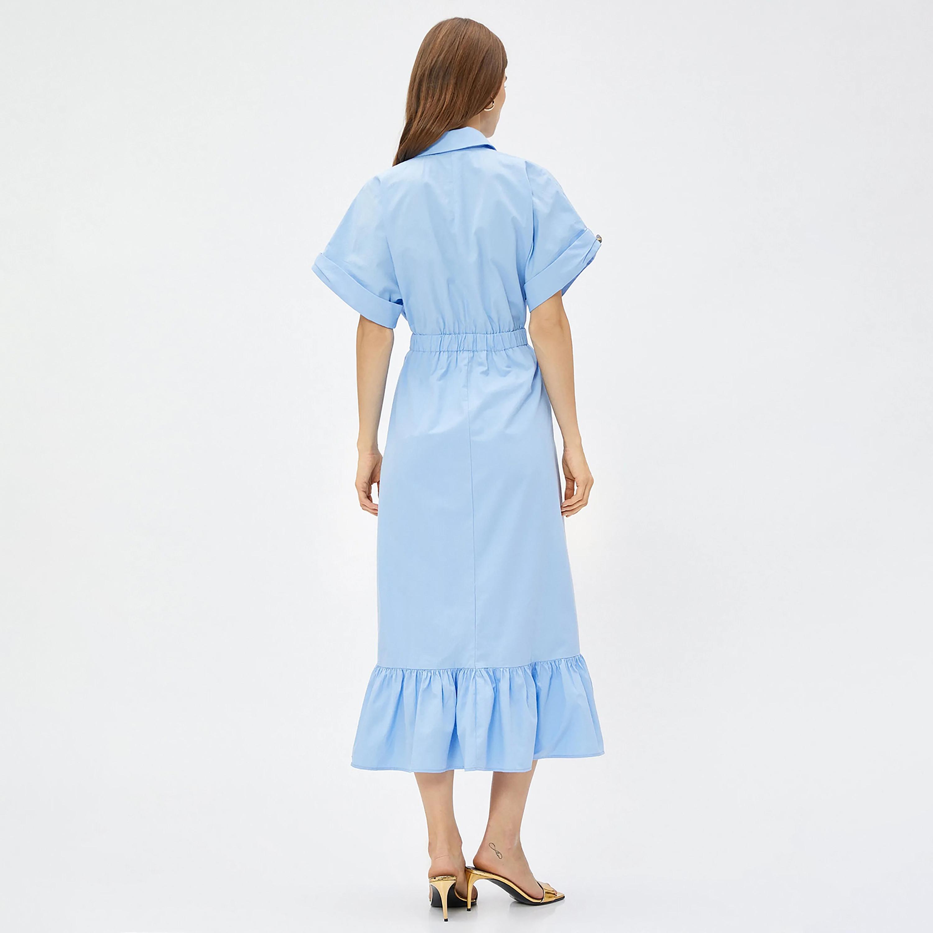 فستان قميص نسائي متوسط الطول بياقة من القطن باللون الأزرق من كوتون-women-clothing-dresses-image-3