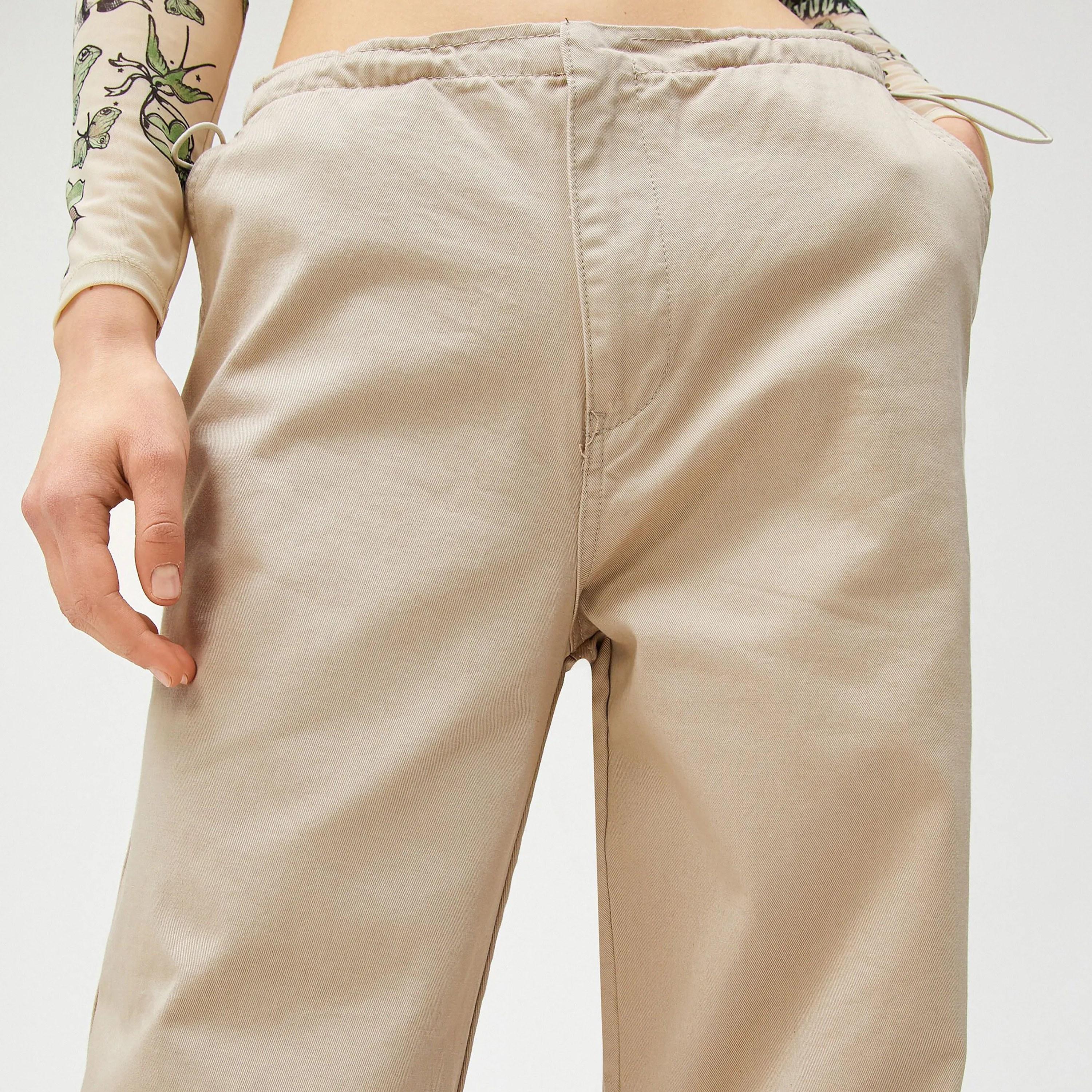 KOTON Beige Cotton Button and Zip Fly Women's Trousers-women-clothing-bottoms-joggers-image-4