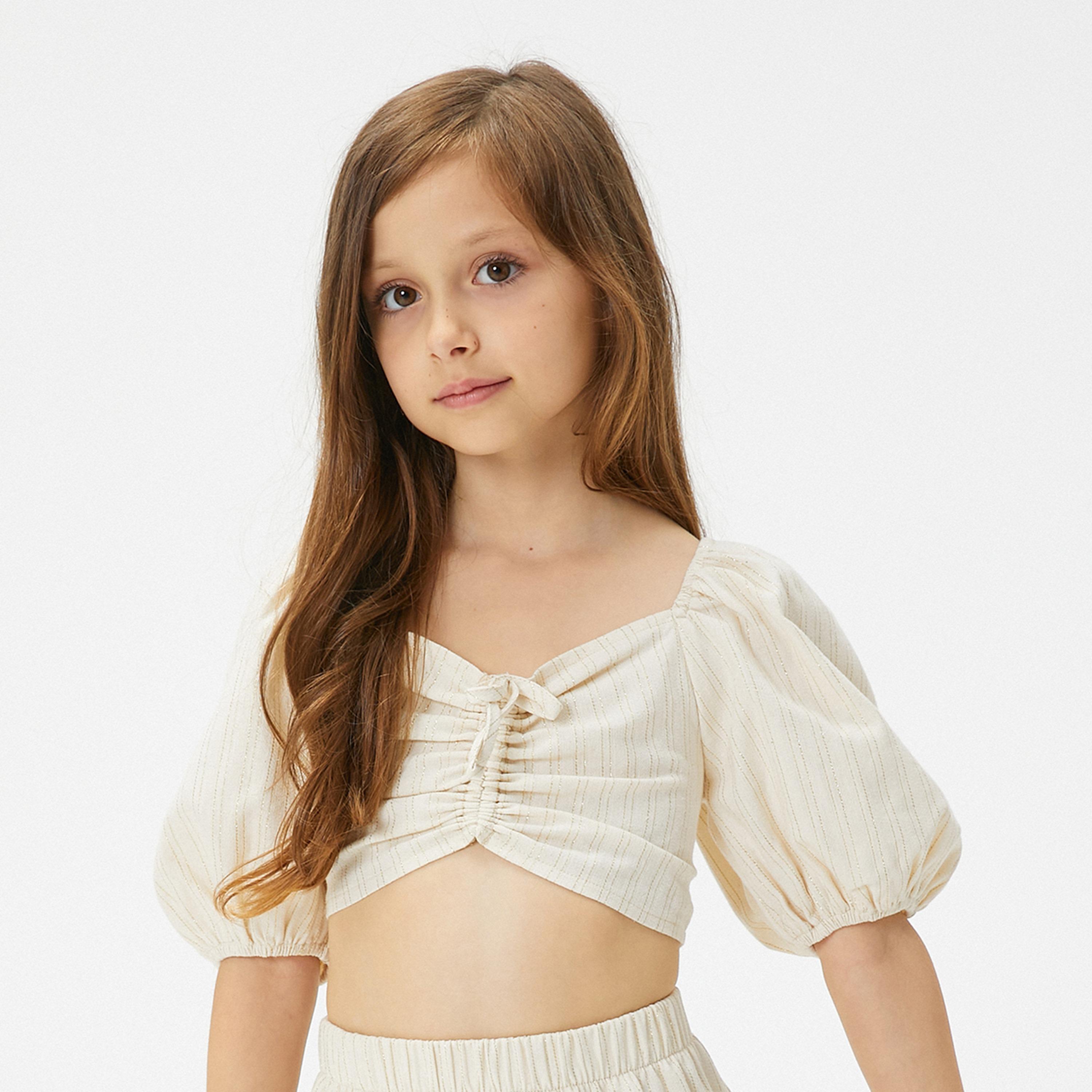 Koton Short Sleeves Square Neck Solid Blouse-girls-clothing-blousesandshirts-image-1