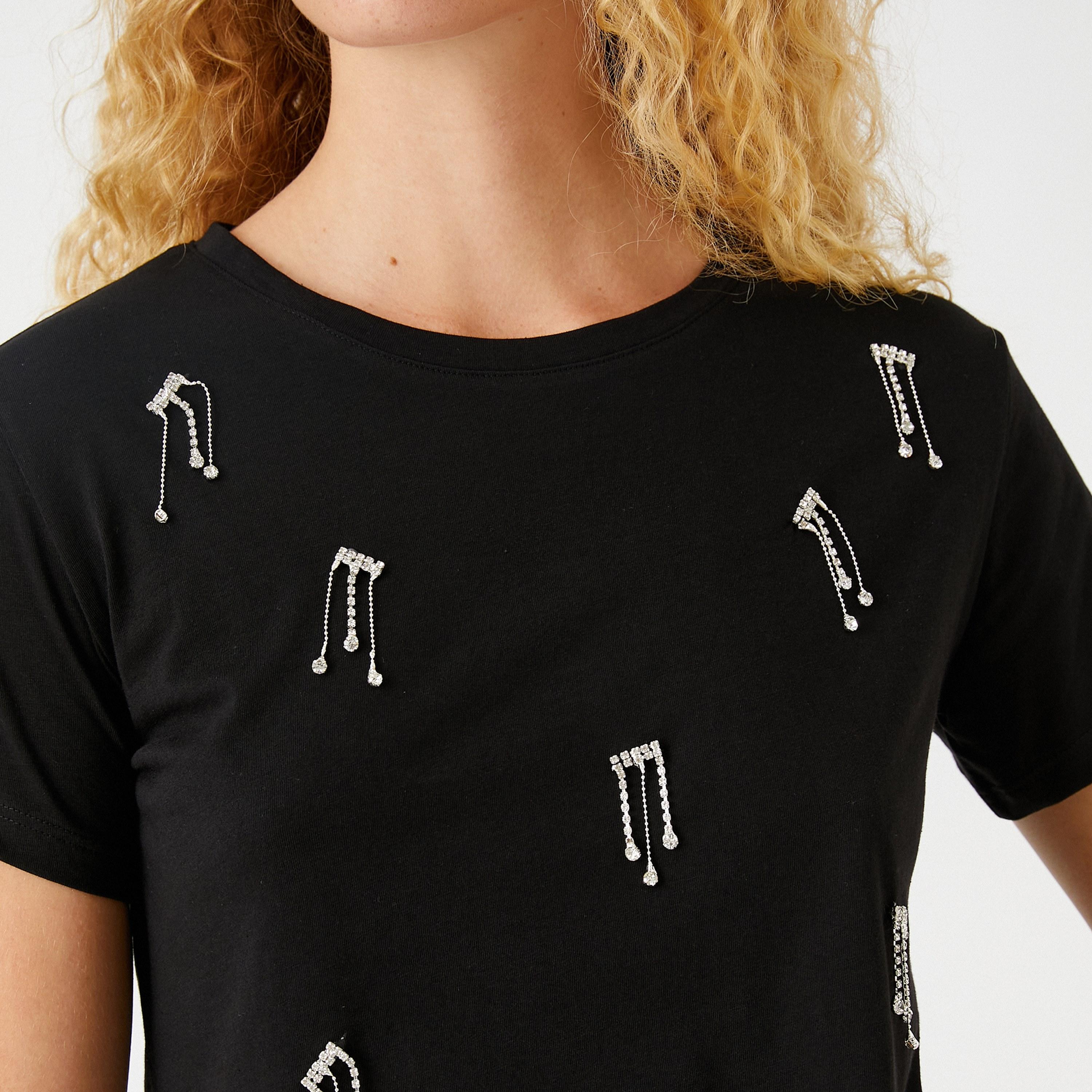 KOTON Black Embellished Women's T-Shirt-women-clothing-tshirts-image-4