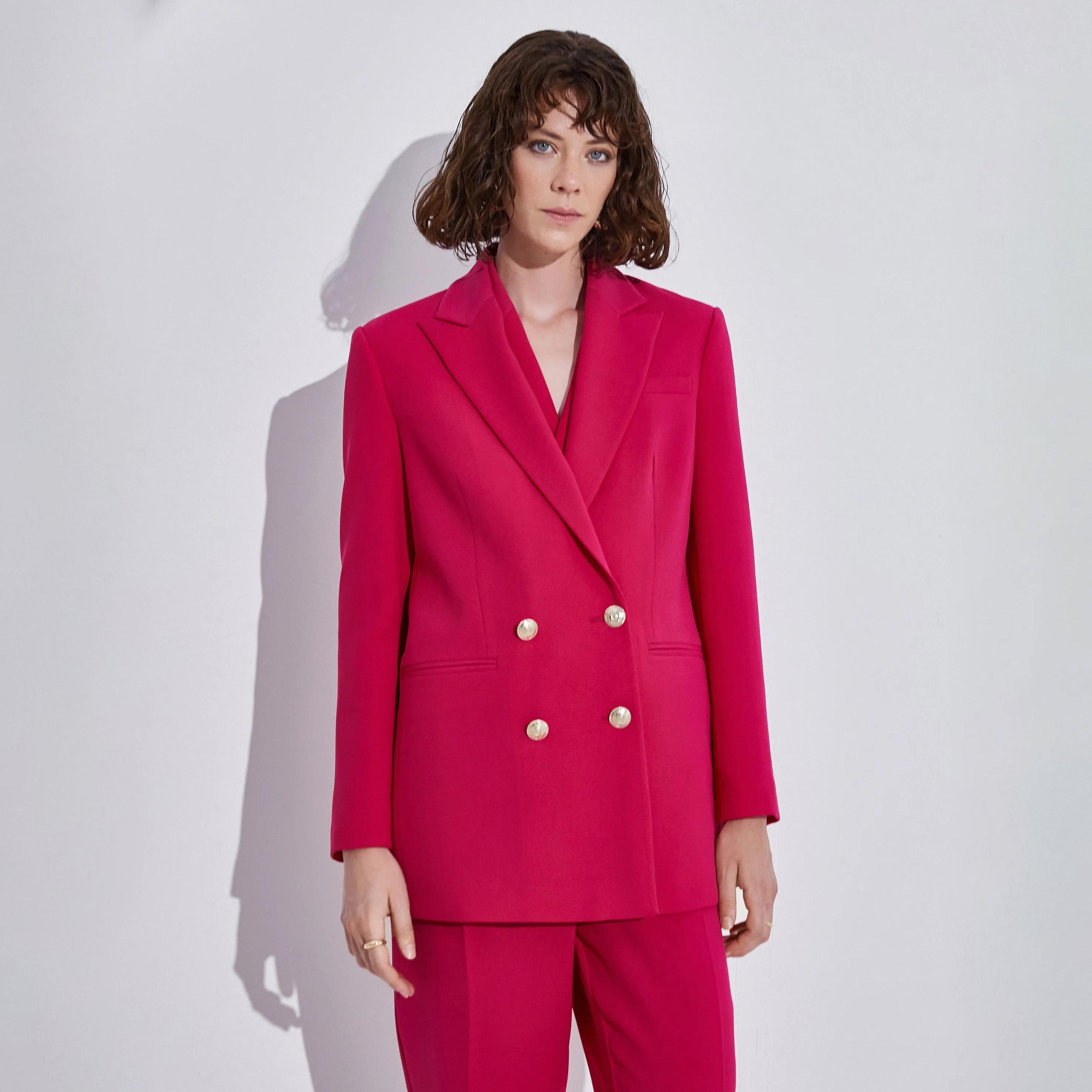 KOTON Pink Lapel collar Women's Double Breasted Blazer-women-clothing-coatsandjackets-blazers-image-1