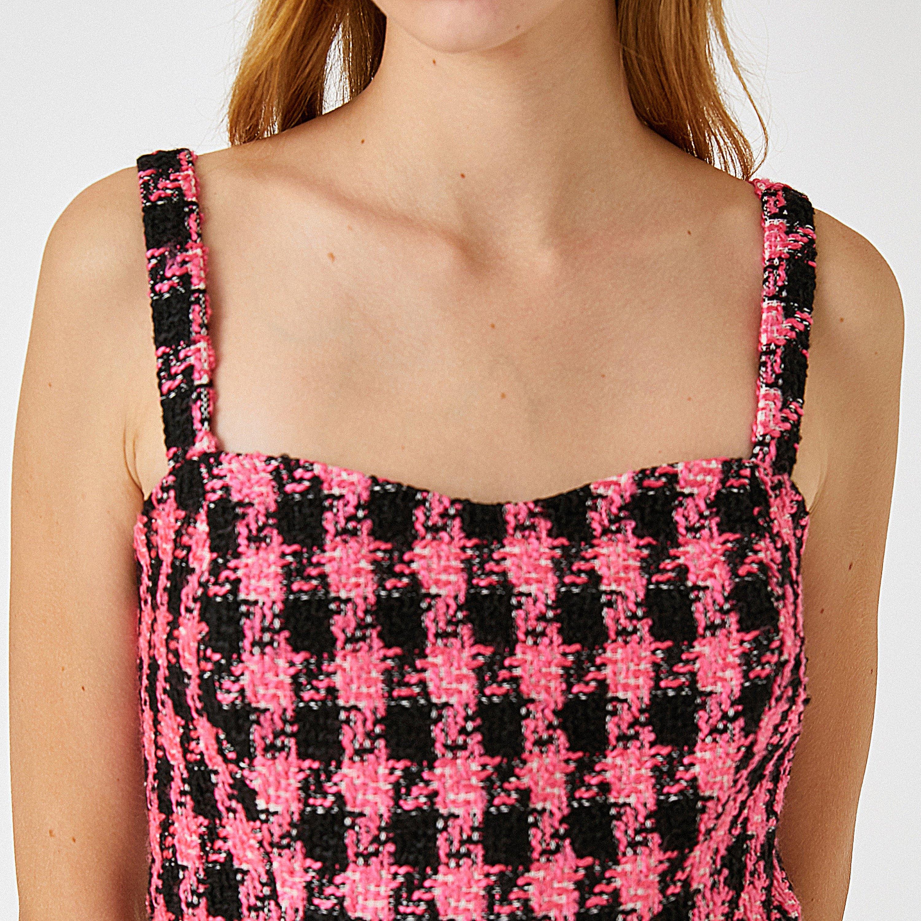 KOTON Pink Tweed Square Neck Women's Top-women-clothing-shirtsandblouses-blouses-image-5