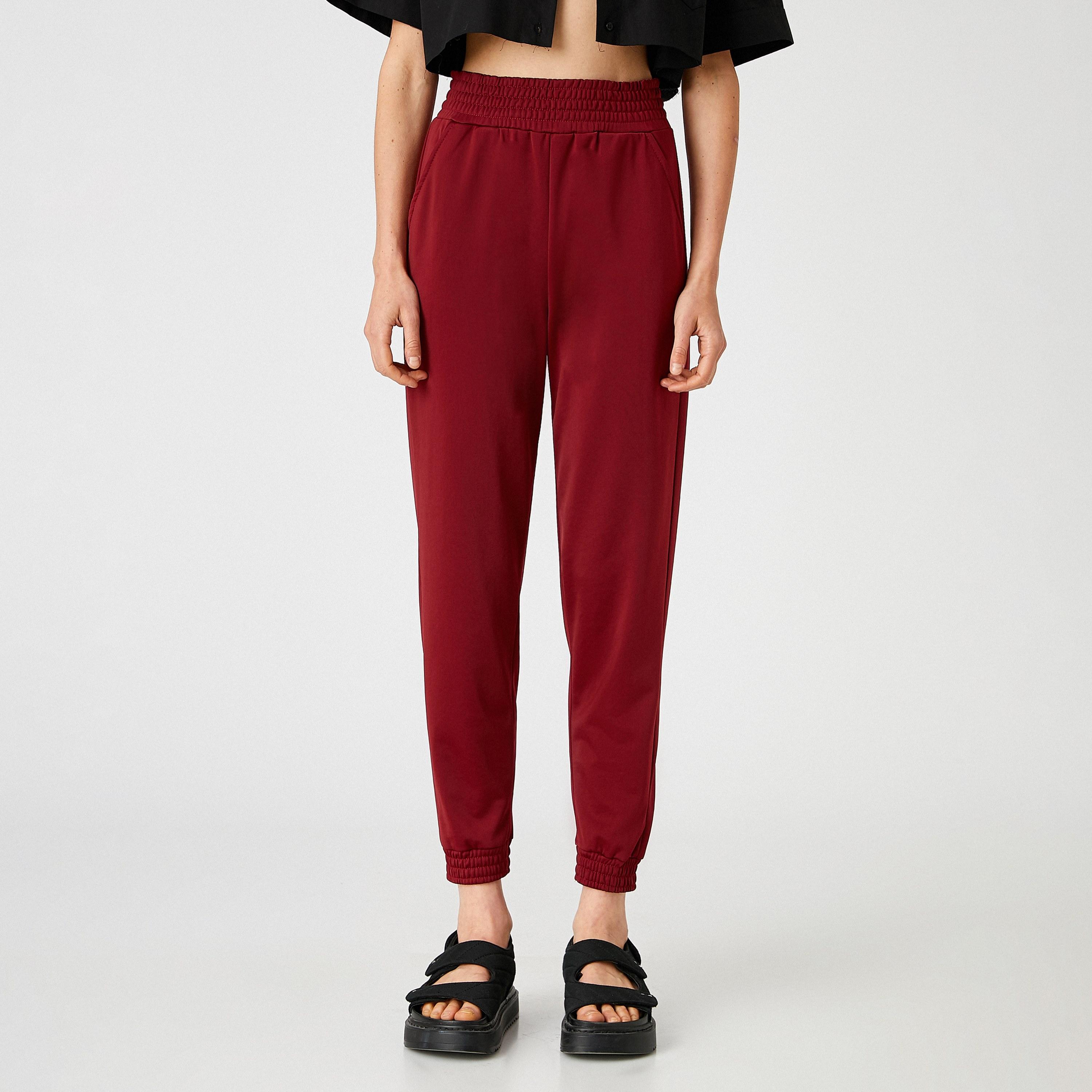KOTON Red Elasticated Waist Cuffed Women's Sweatpants-women-clothing-joggers-image-1