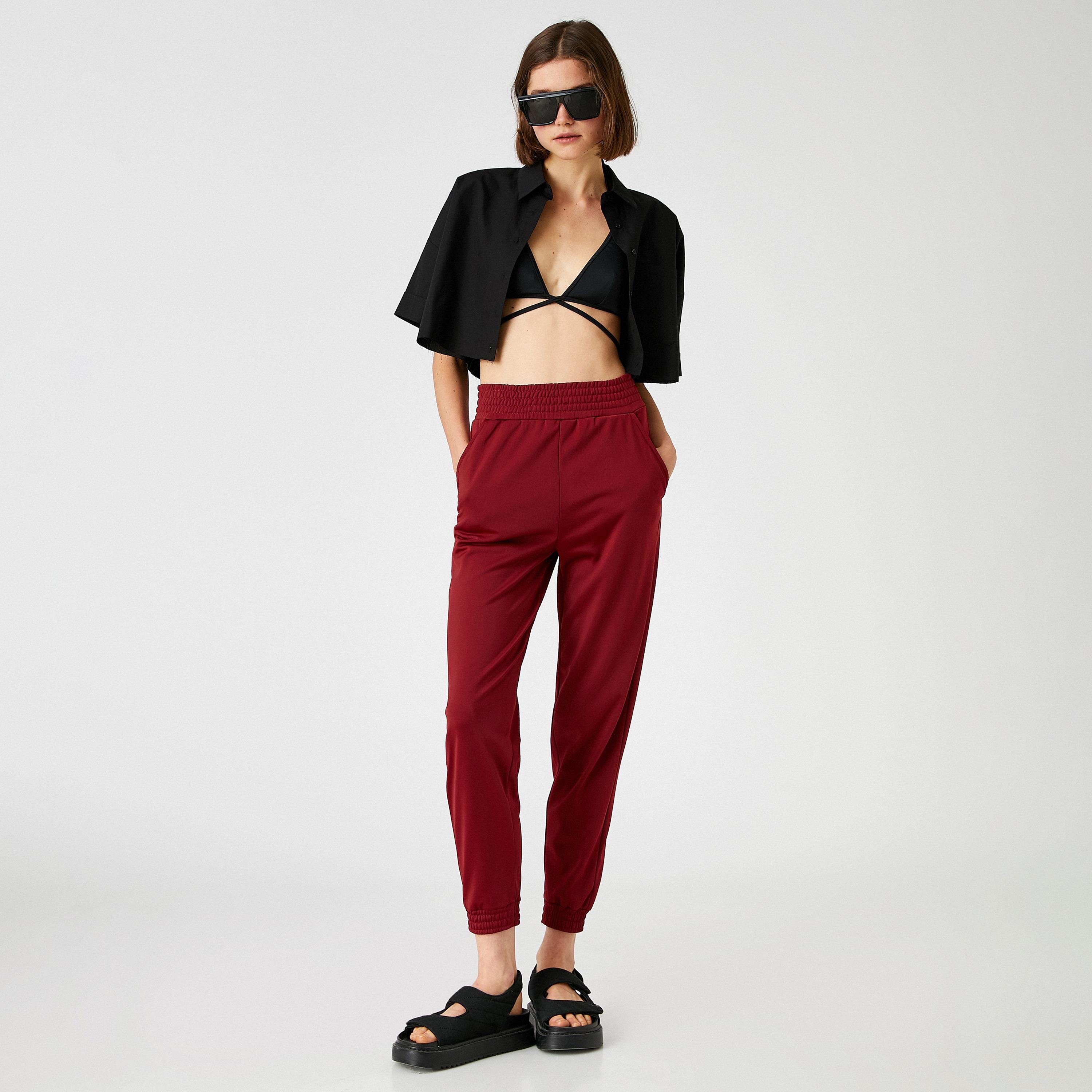 KOTON Red Elasticated Waist Cuffed Women's Sweatpants-women-clothing-joggers-image-2