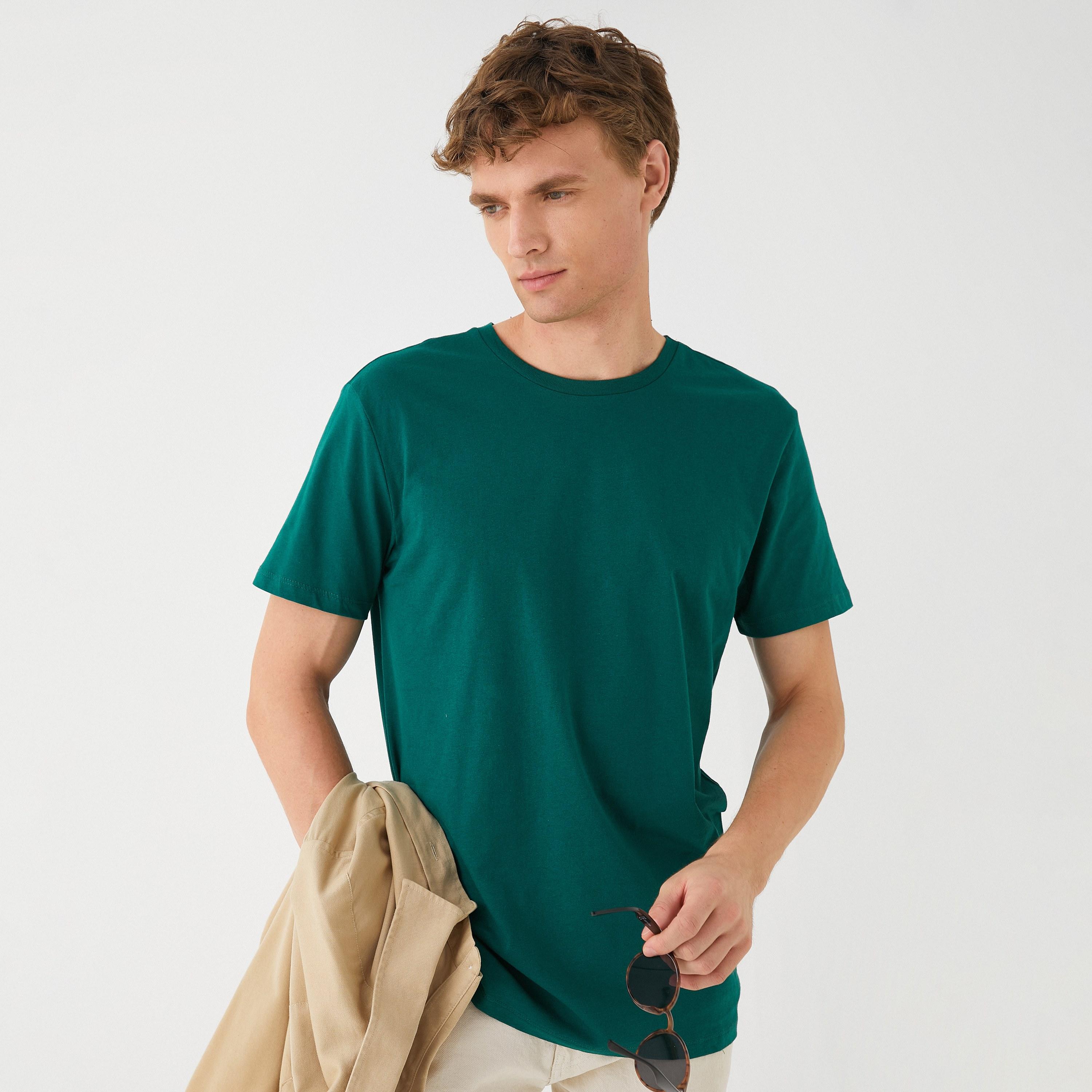 تيشيرت رجالي بأكمام قصيرة وياقة دائرية سادة من كوتون.-men-clothing-tshirtsandpolos-tshirts-image-3