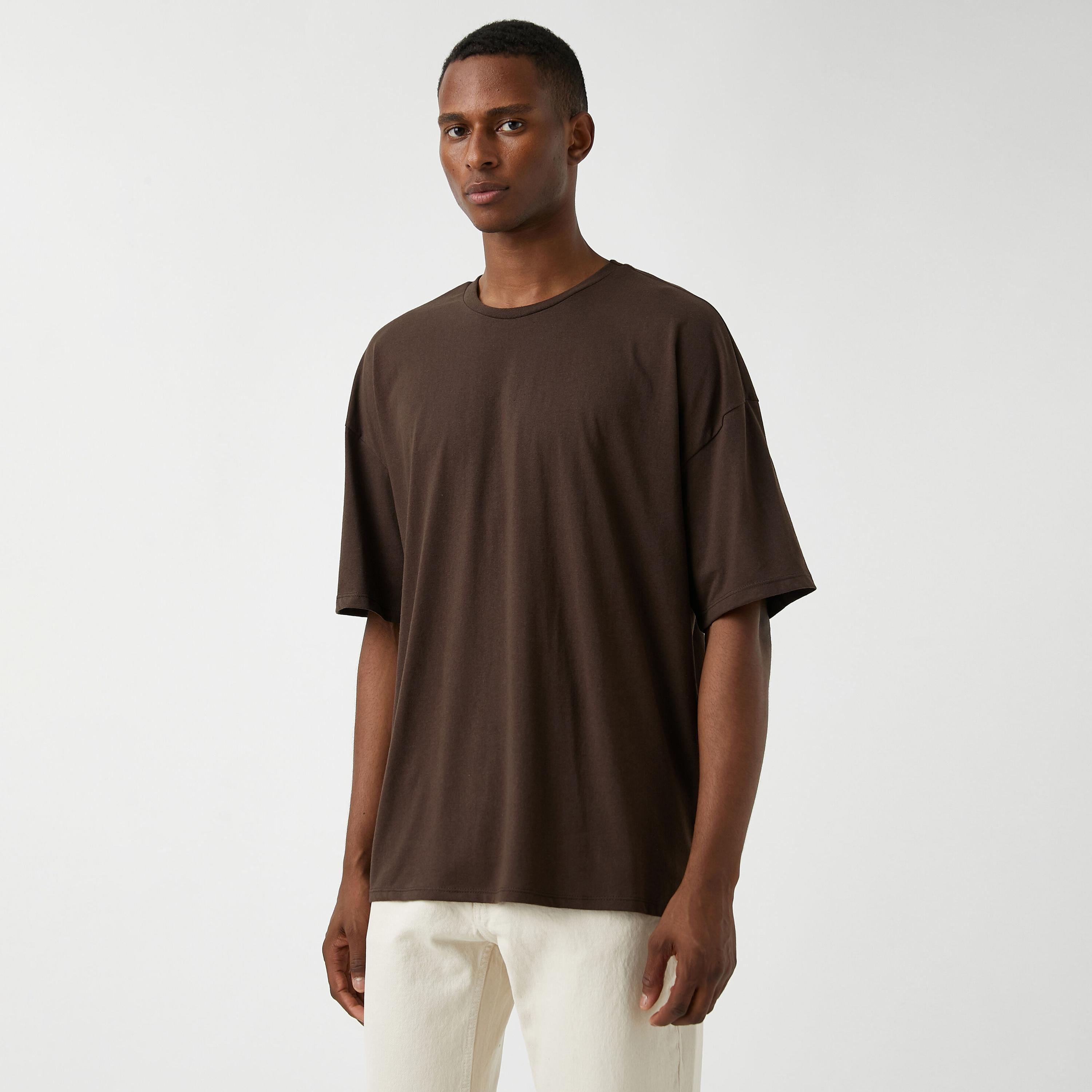KOTON Plain Crew Neck Dropped Sleeves Men's T-Shirt-men-clothing-tshirtsandpolos-tshirts-image-3