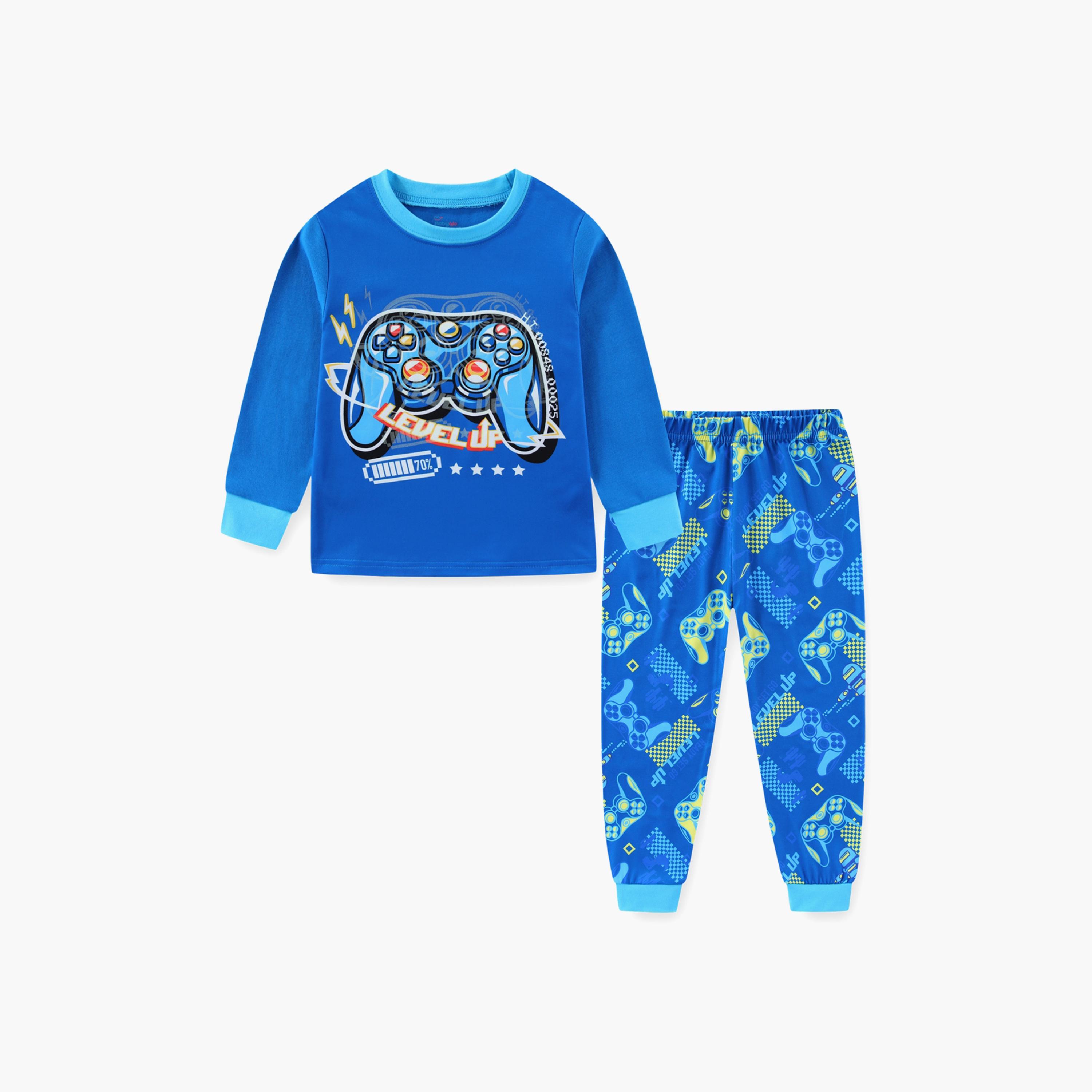 Babyqlo Cotton Gaming Console Bear Printed Long Sleeves Glow T-Shirt & Pyjamas Set-baby-boys-clothing-nightwear-pyjamasets-image-2