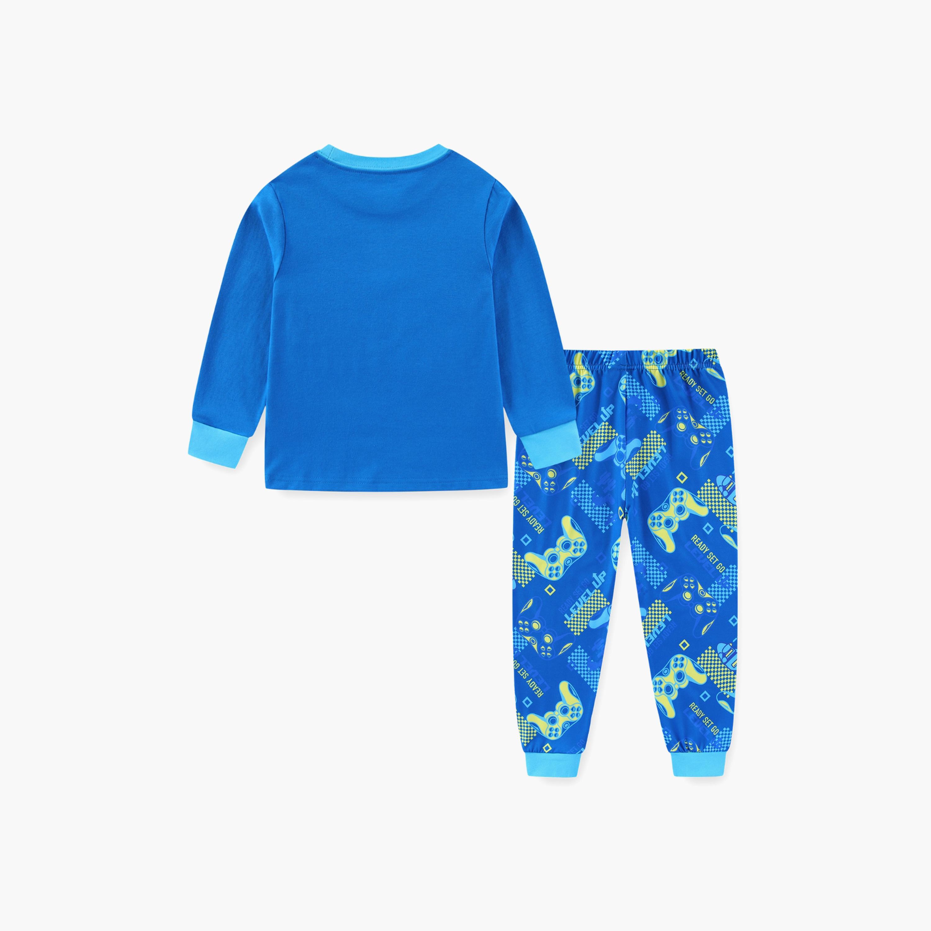 Babyqlo Cotton Gaming Console Bear Printed Long Sleeves Glow T-Shirt & Pyjamas Set-baby-boys-clothing-nightwear-pyjamasets-image-3