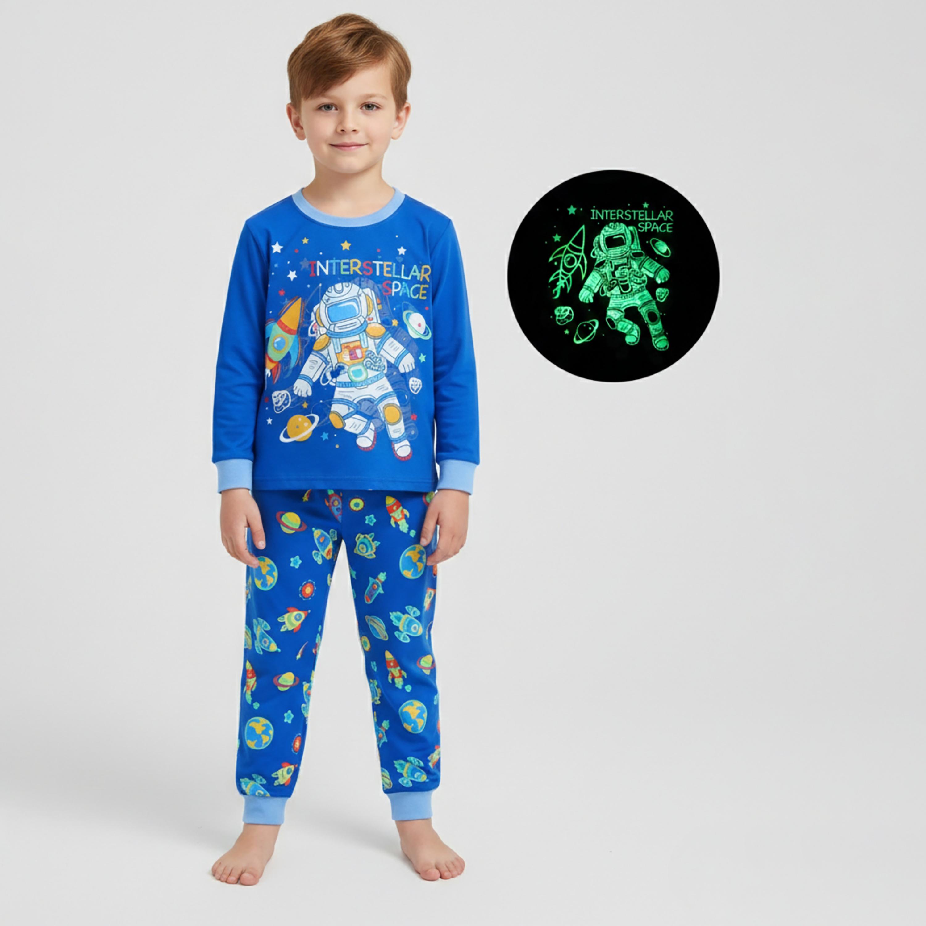 Babyqlo Cotton Space Astronaut Printed Long Sleeves Glow T-Shirt & Pyjamas Set-baby-boys-clothing-nightwear-pyjamasets-image-1