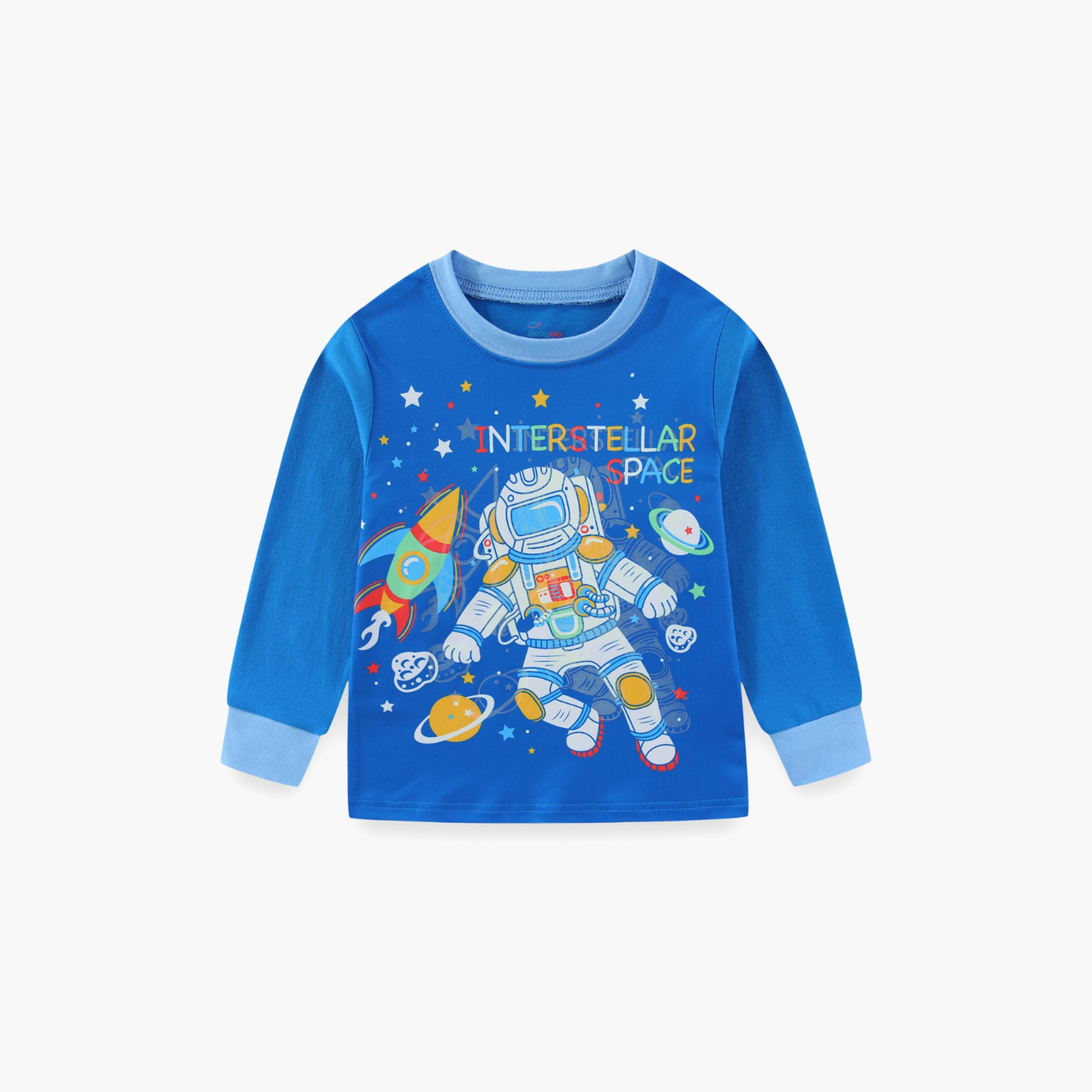 Babyqlo Cotton Space Astronaut Printed Long Sleeves Glow T-Shirt & Pyjamas Set-baby-boys-clothing-nightwear-pyjamasets-image-4