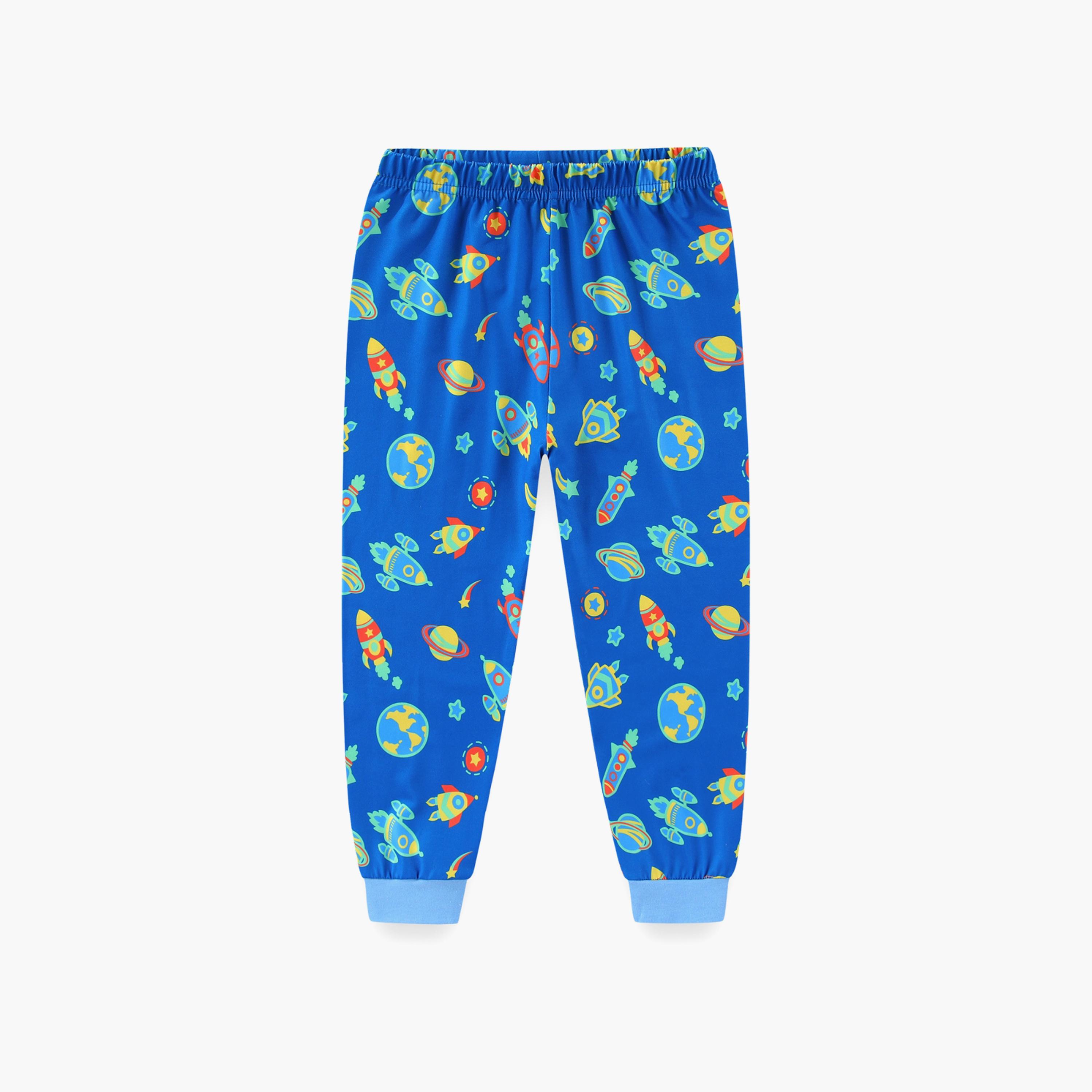 Babyqlo Cotton Space Astronaut Printed Long Sleeves Glow T-Shirt & Pyjamas Set-baby-boys-clothing-nightwear-pyjamasets-image-6