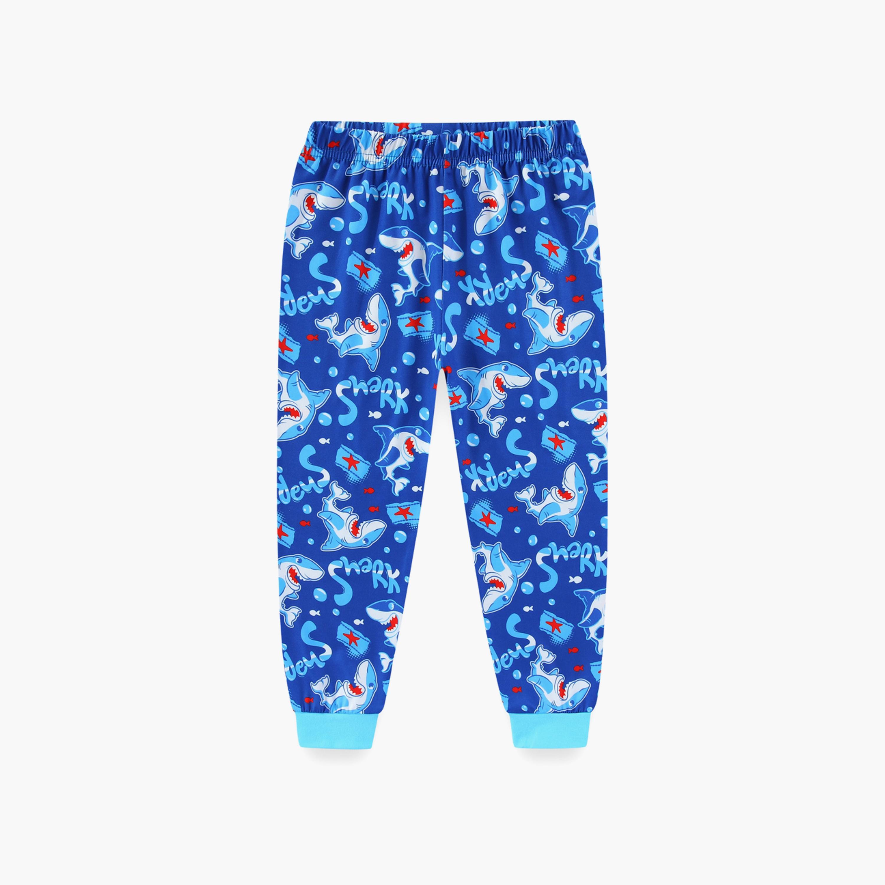 Babyqlo Cotton Shark Attack Printed Long Sleeves Glow T-Shirt & Pyjamas Set-baby-boys-clothing-nightwear-pyjamasets-image-6