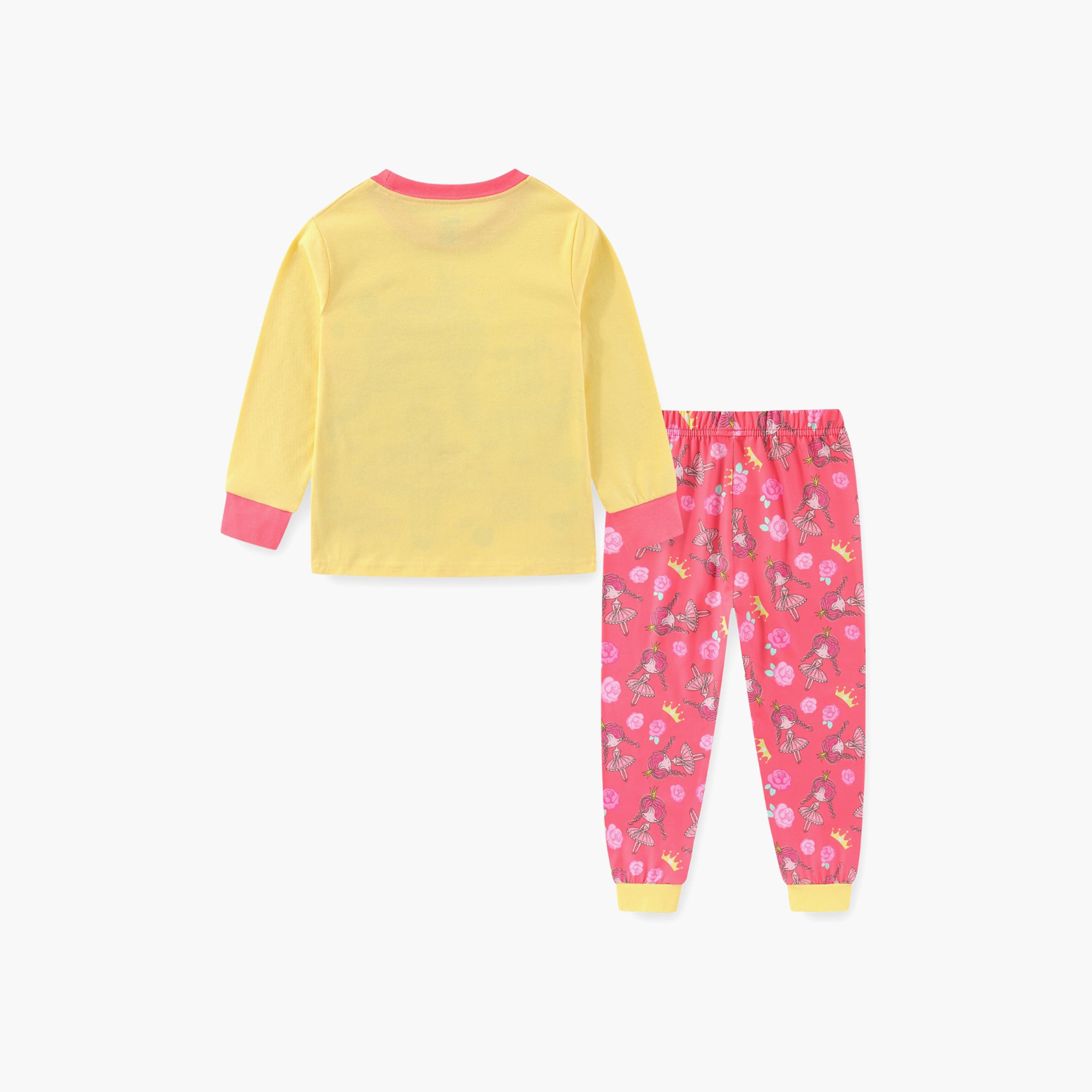 Babyqlo Cotton Little Princess Printed Long Sleeves Glow T-Shirt & Pyjamas Set-baby-girls-clothing-nightwear-pyjamasets-image-3