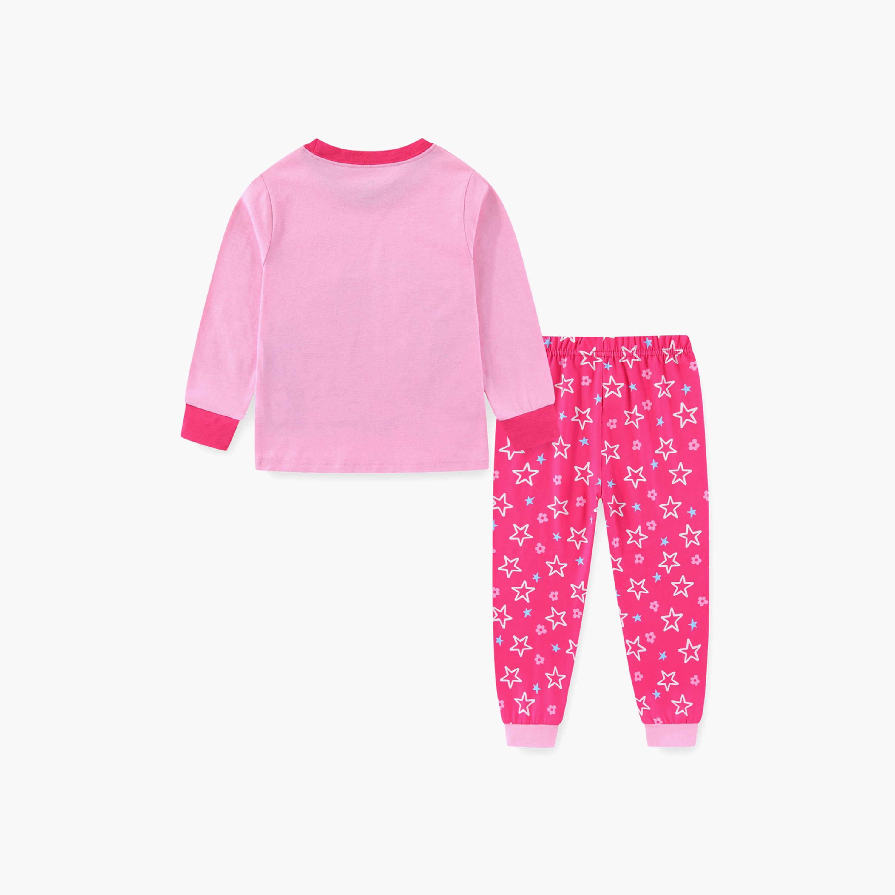Babyqlo Cotton Sweet Unicorn Printed Long Sleeves Glow T-Shirt & Pyjamas Set-baby-girls-clothing-nightwear-pyjamasets-image-3