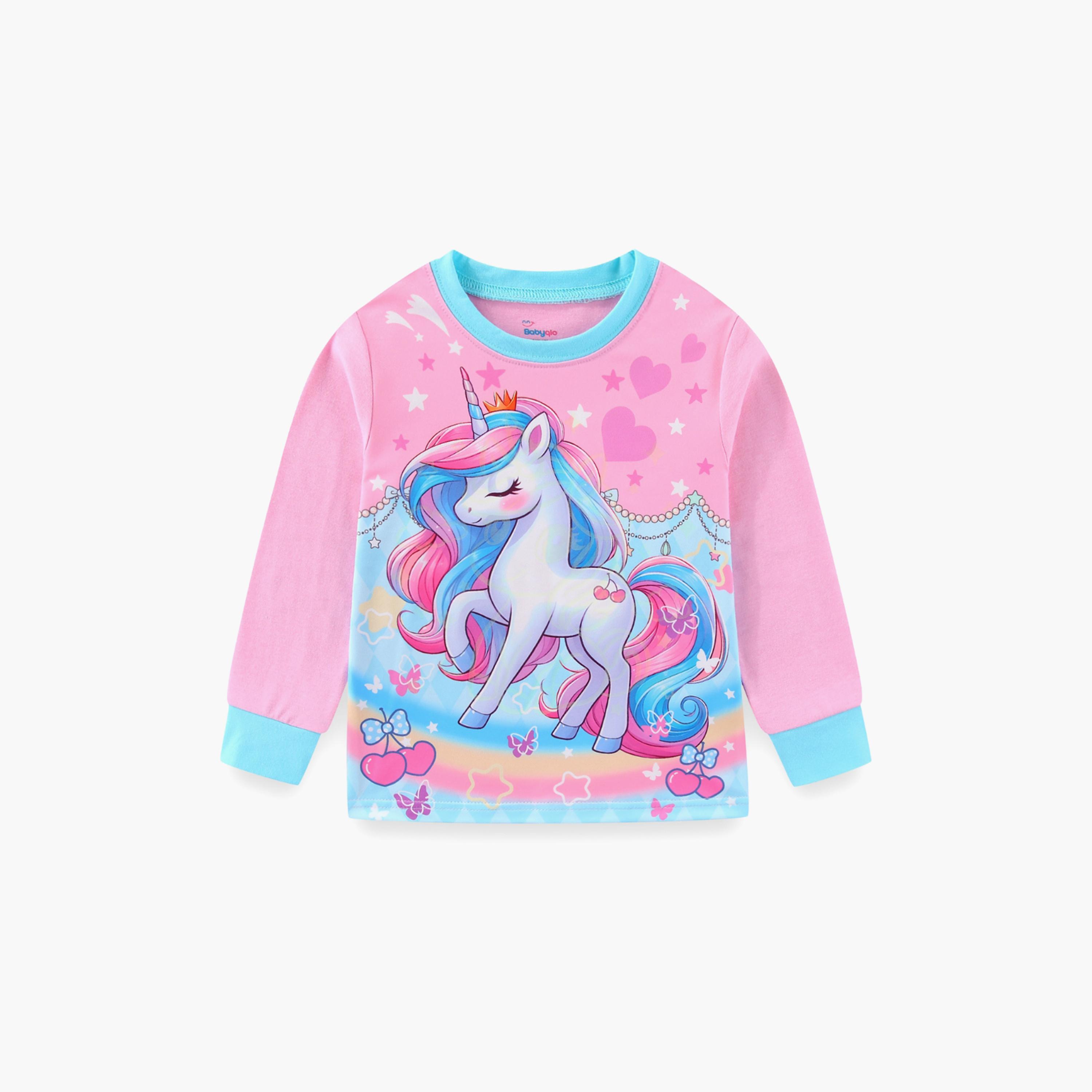 Babyqlo Cotton Magical Unicorn Printed Long Sleeves Glow T-Shirt & Pyjamas Set-baby-girls-clothing-nightwear-pyjamasets-image-4