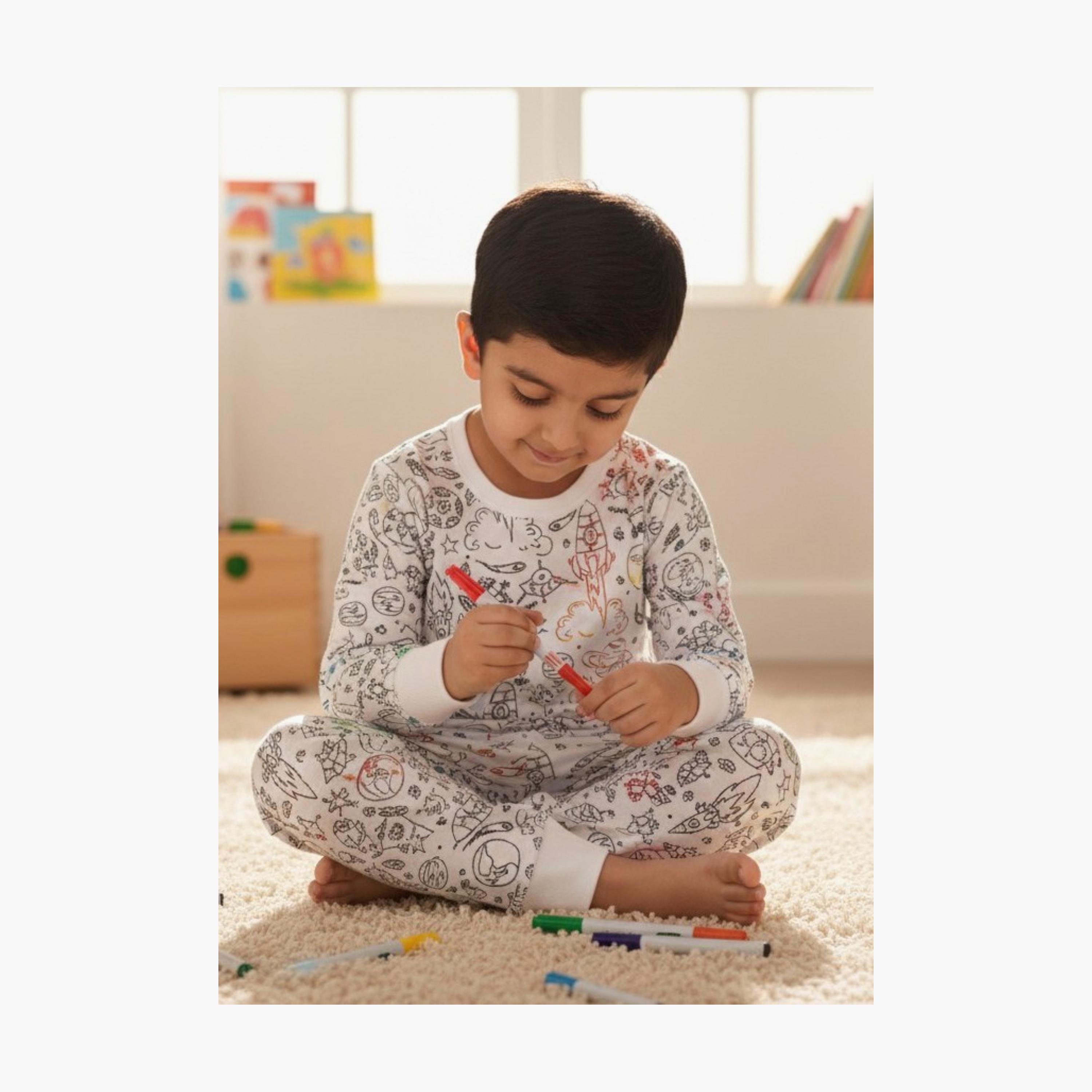 طقم بيجامة قطنية "لوّنها بنفسك" من بيبيكلو-boys-clothing-setsandcoords-image-4