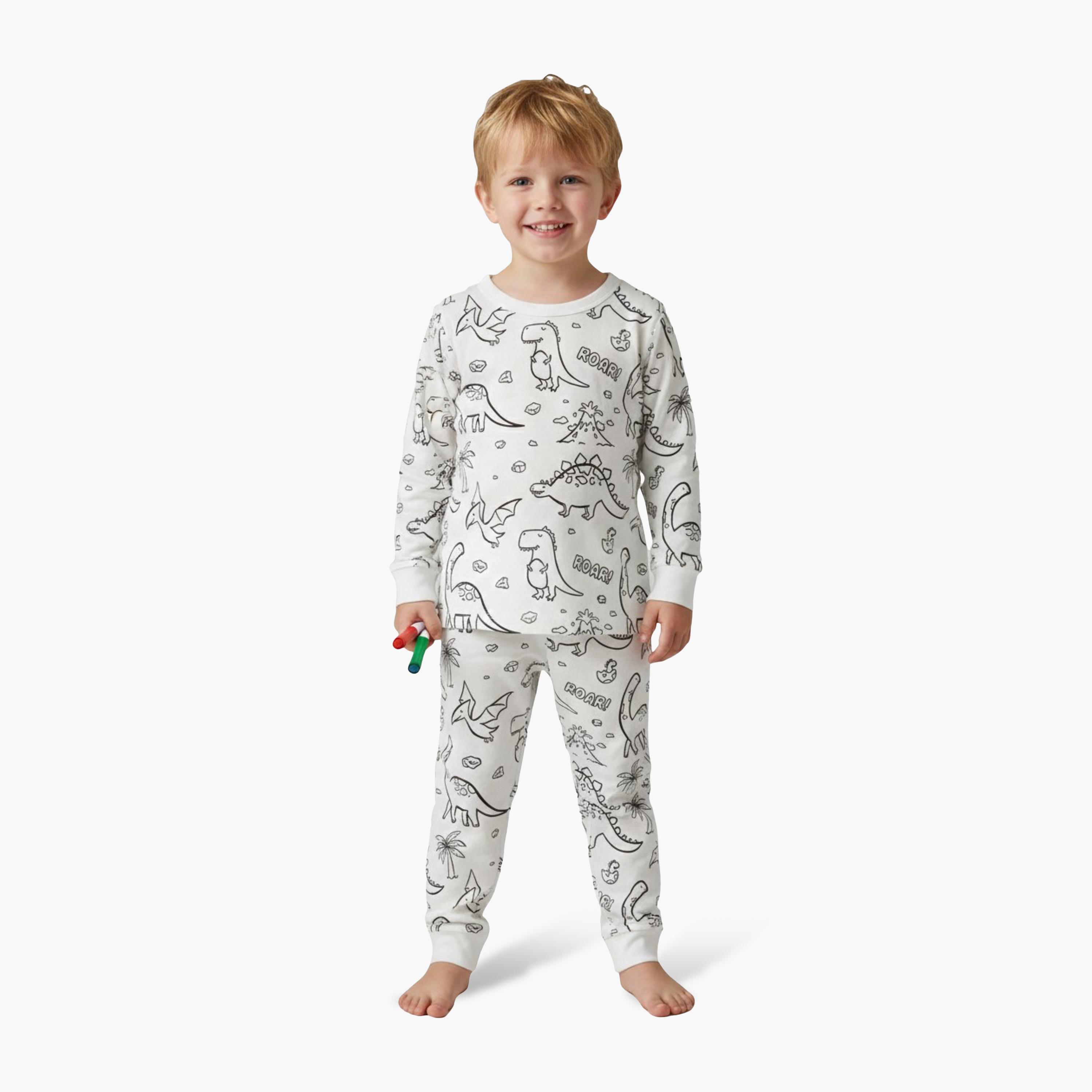 طقم بيجامة قطنية "لوّنها بنفسك" من بيبيكلو-boys-clothing-setsandcoords-image-1