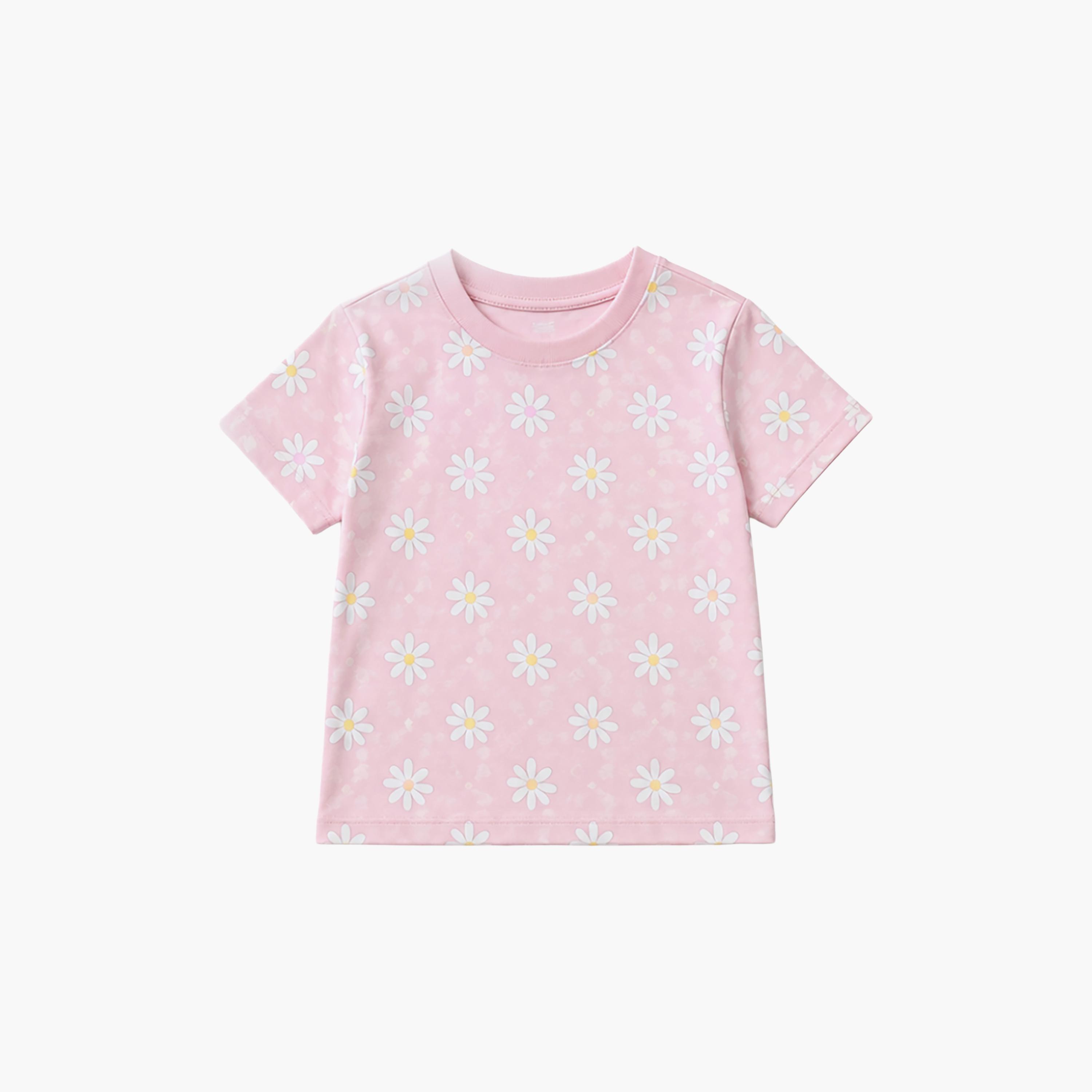 طقم تيشرت بأكمام قصيرة وبنطال بيجامة بطبعة أزهار الأقحوان من بيبي كلو-baby-girls-clothing-setsandcoords-image-7