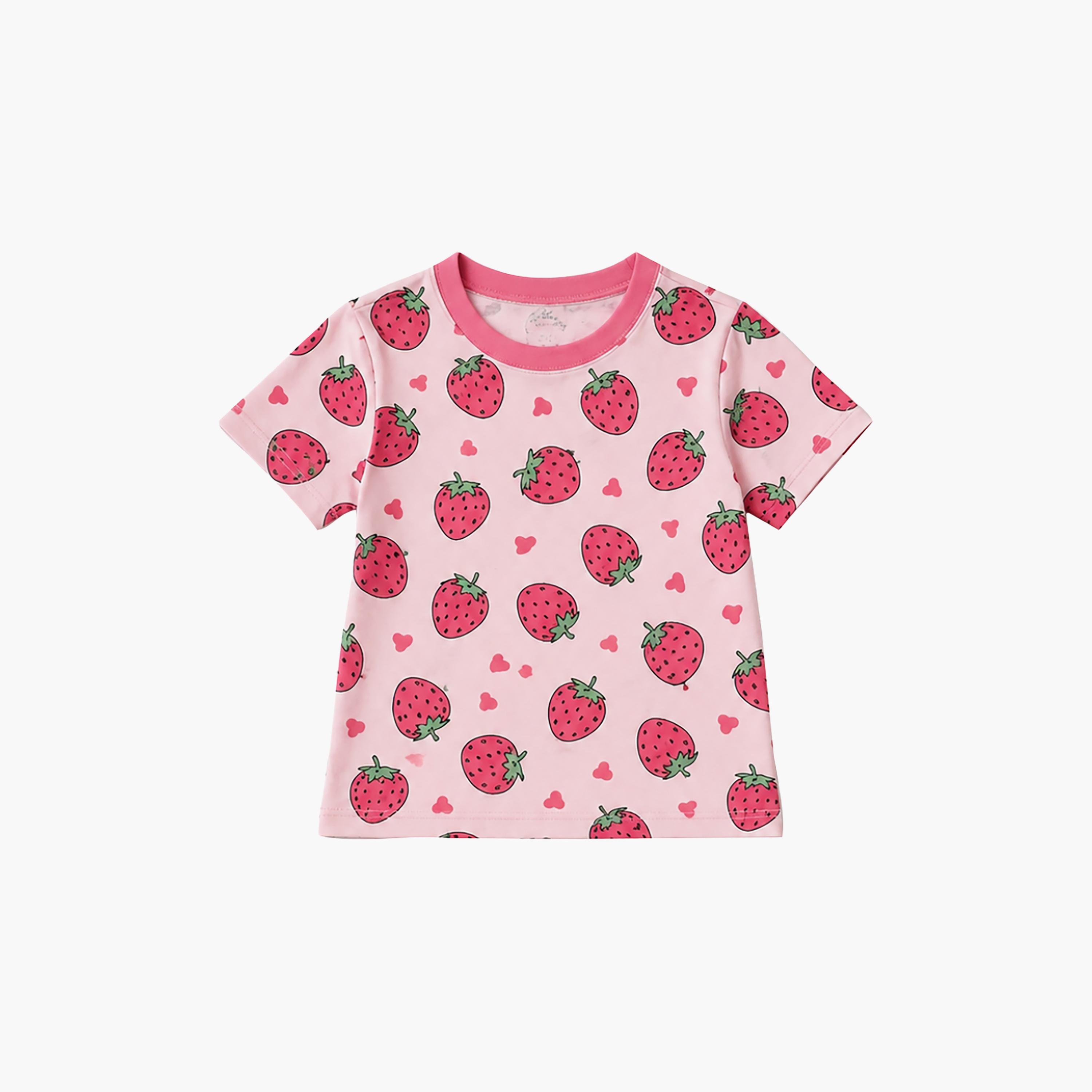 طقم تيشرت بأكمام قصيرة وبنطال بيجامة بطبعة فراولة من بيبي كلو-baby-girls-clothing-setsandcoords-image-7