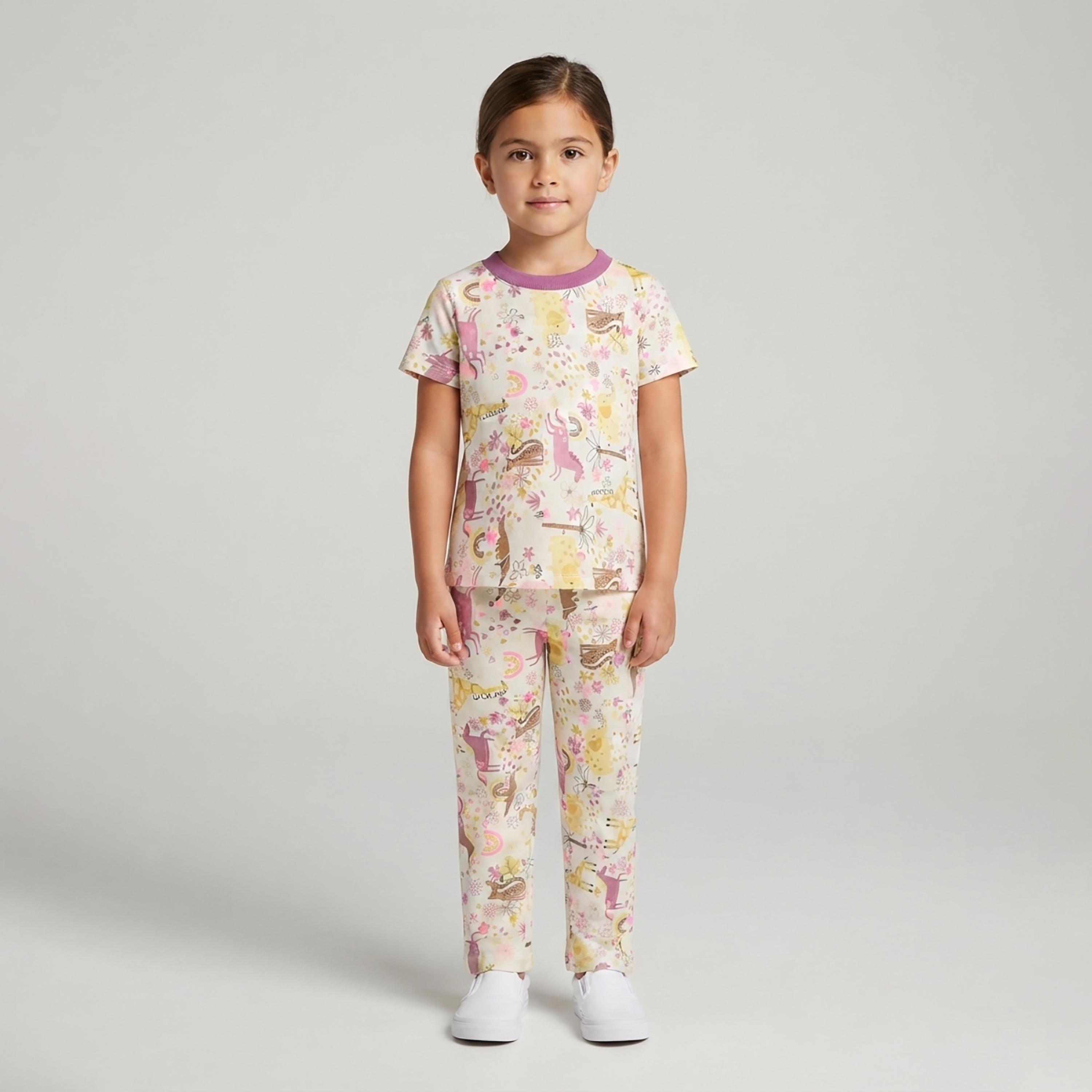 طقم تيشرت بأكمام قصيرة وبنطال بيجامة بطبعة وحيد القرن من بيبي كلو-baby-girls-clothing-setsandcoords-image-1