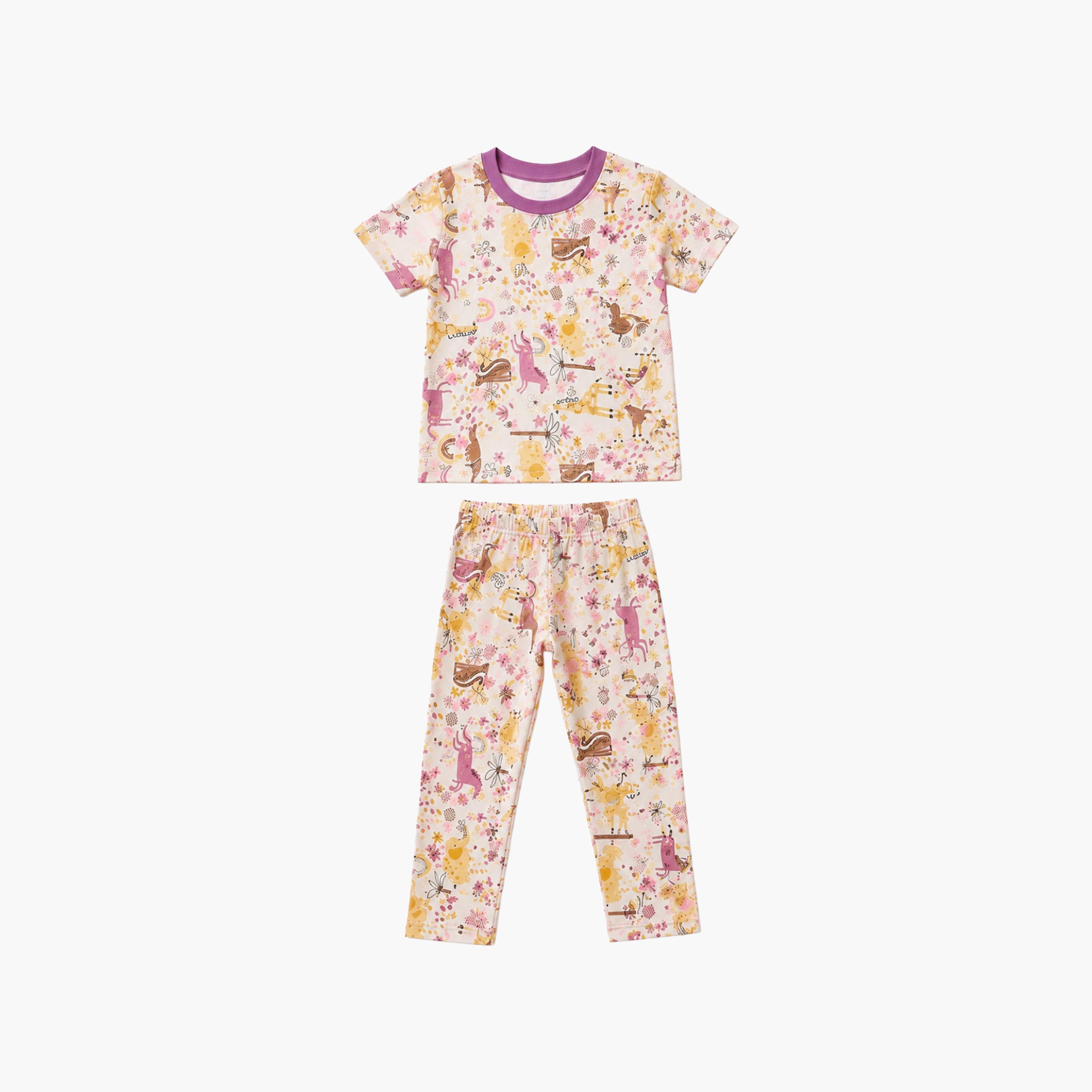 طقم تيشرت بأكمام قصيرة وبنطال بيجامة بطبعة وحيد القرن من بيبي كلو-baby-girls-clothing-setsandcoords-image-6