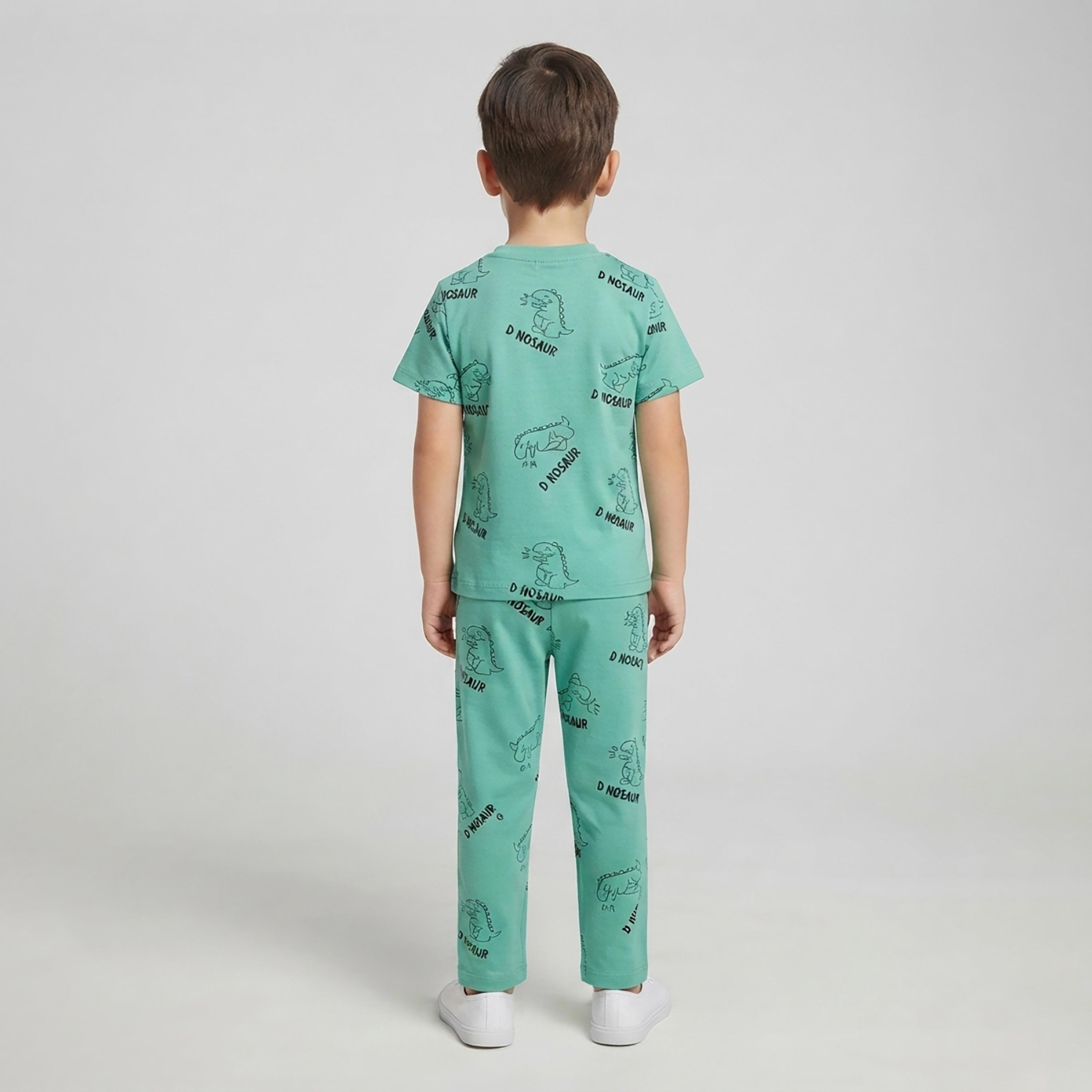 طقم تيشرت بأكمام قصيرة وبنطال بيجامة بطبعة ديناصور من بيبي كلو-boys-clothing-setsandcoords-image-2
