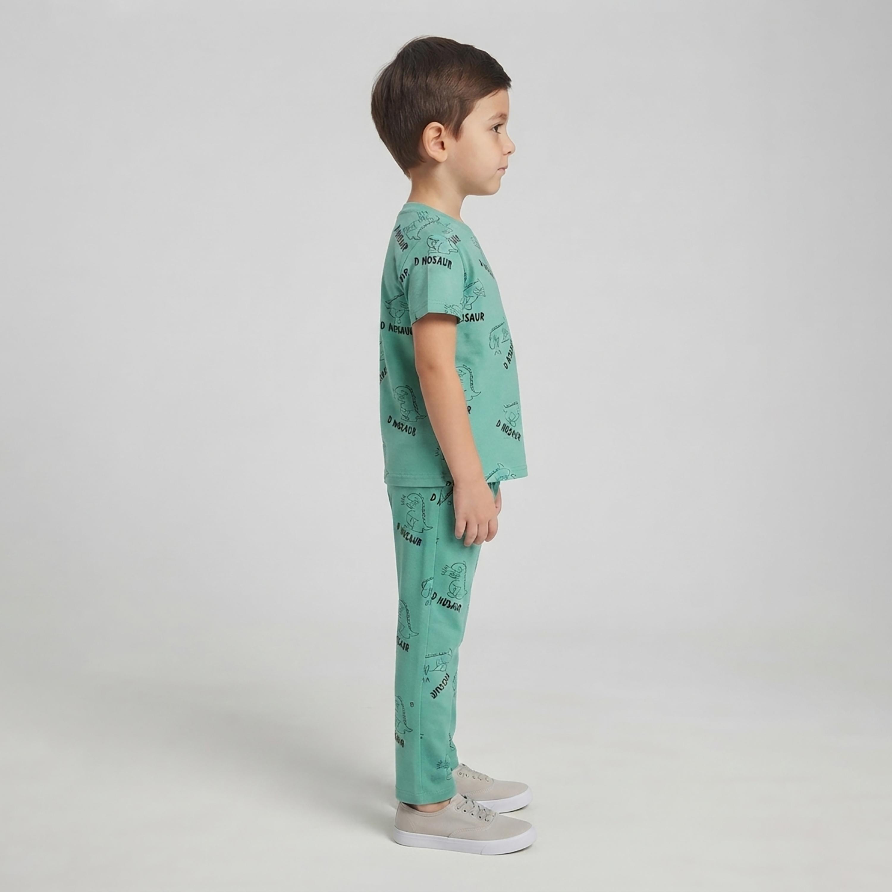 طقم تيشرت بأكمام قصيرة وبنطال بيجامة بطبعة ديناصور من بيبي كلو-boys-clothing-setsandcoords-image-3